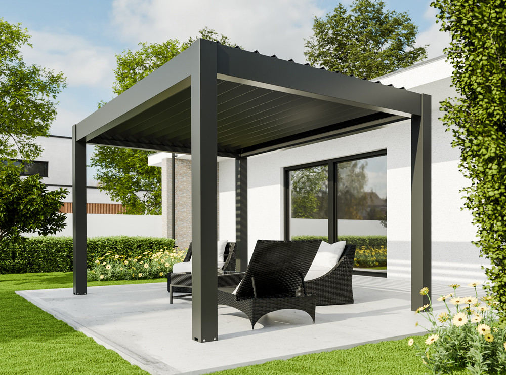 Pergola bioclimatique Capri aluminium anthracite 6×4×2,5 m motorisée LED