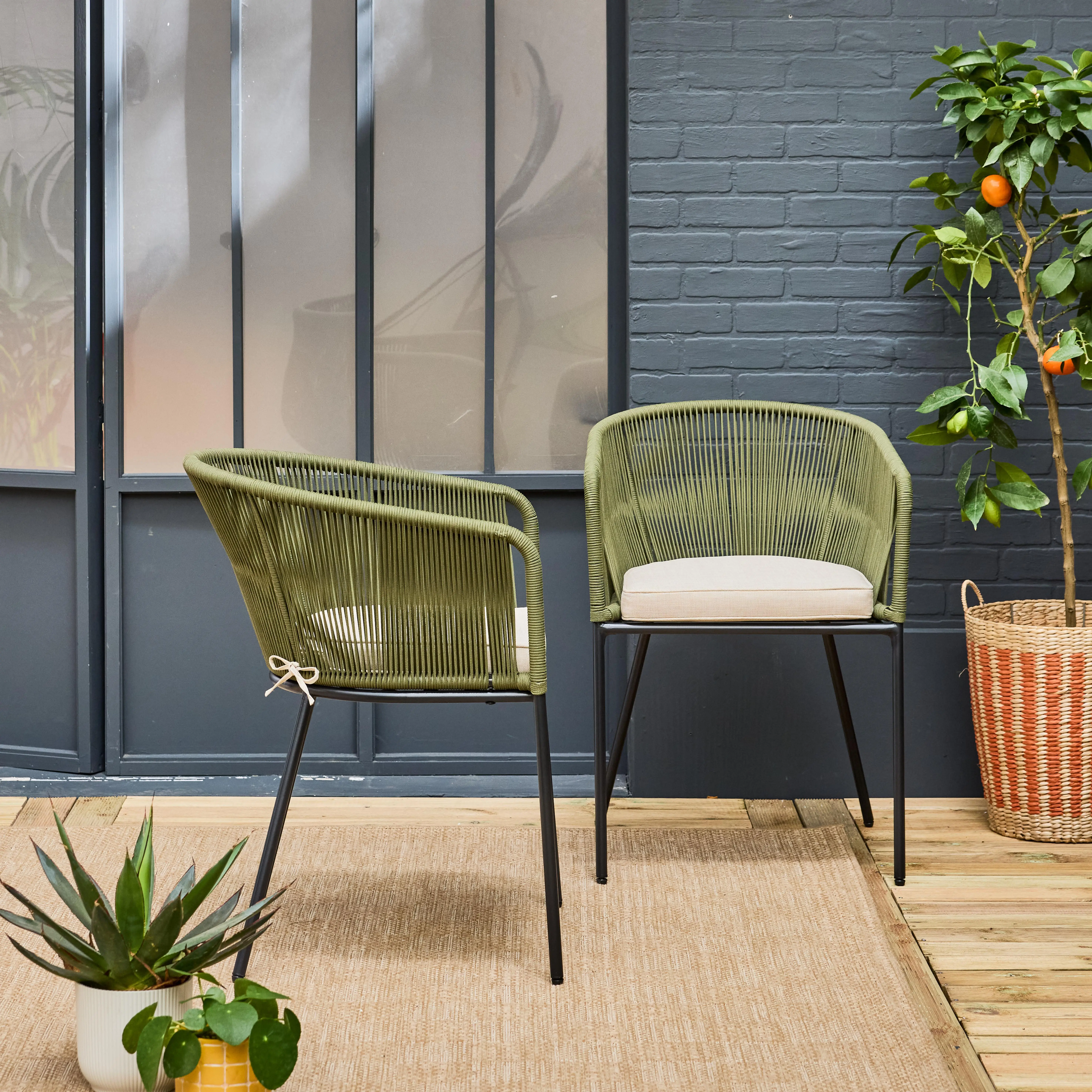 Fauteuil de jardin acier galvanisé et cordes (lot de 2)