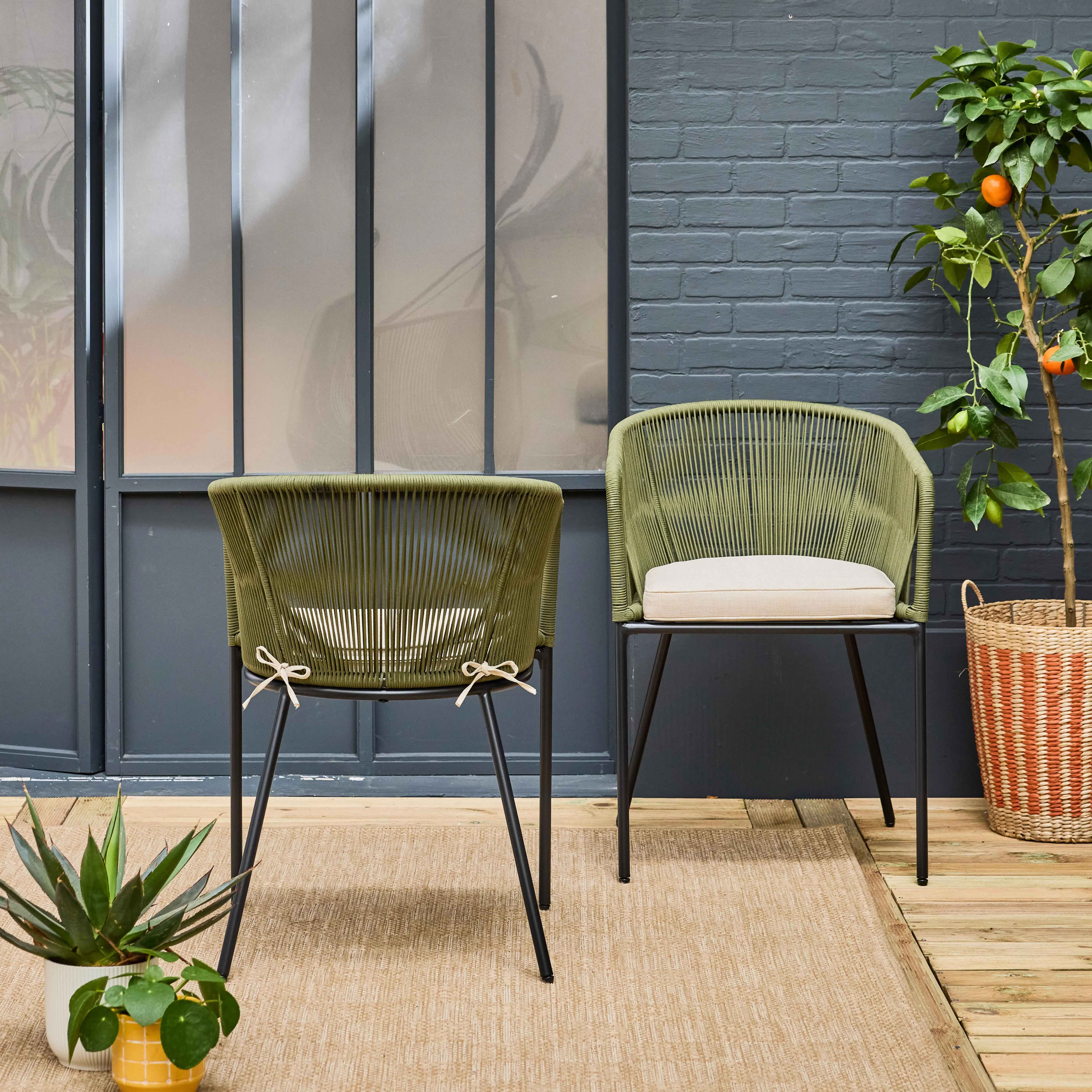 Fauteuil de jardin acier galvanisé et cordes (lot de 2)