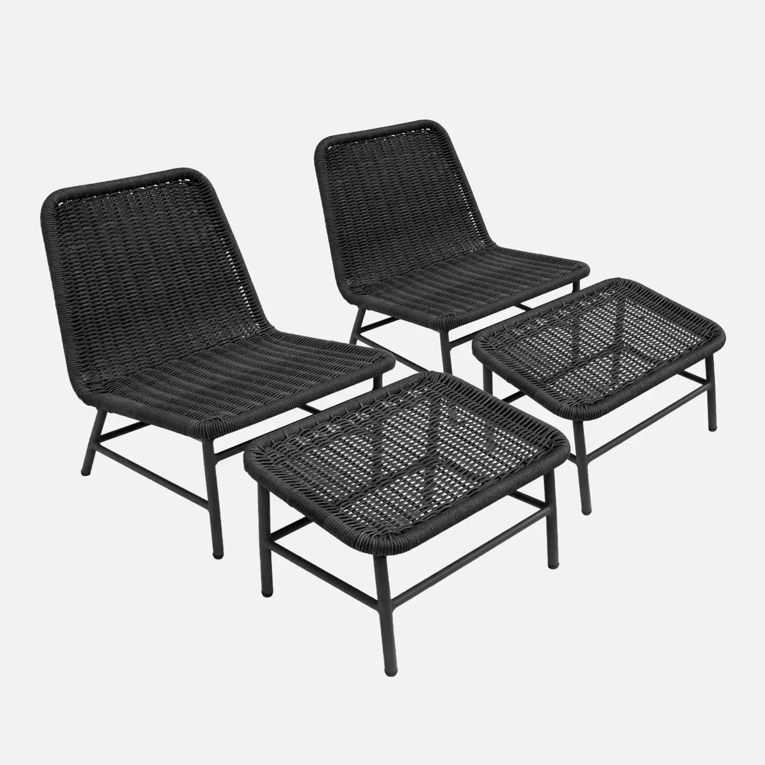 Fauteuil relax et repose pied aluminium et corde (lot de 2)