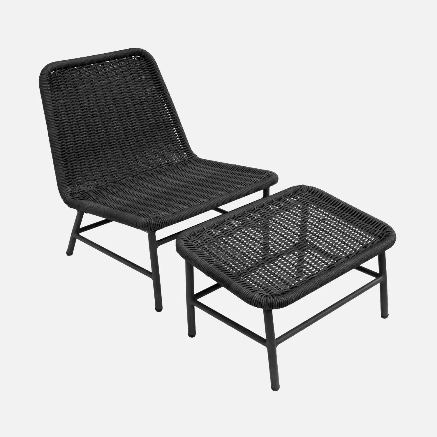 Fauteuil relax et repose pied aluminium et corde (lot de 2)