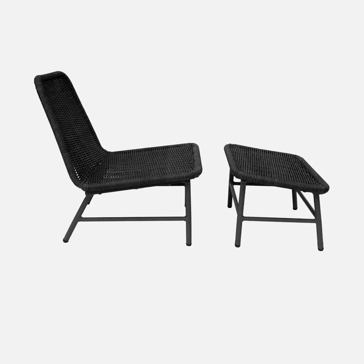 Fauteuil relax et repose pied aluminium et corde (lot de 2)