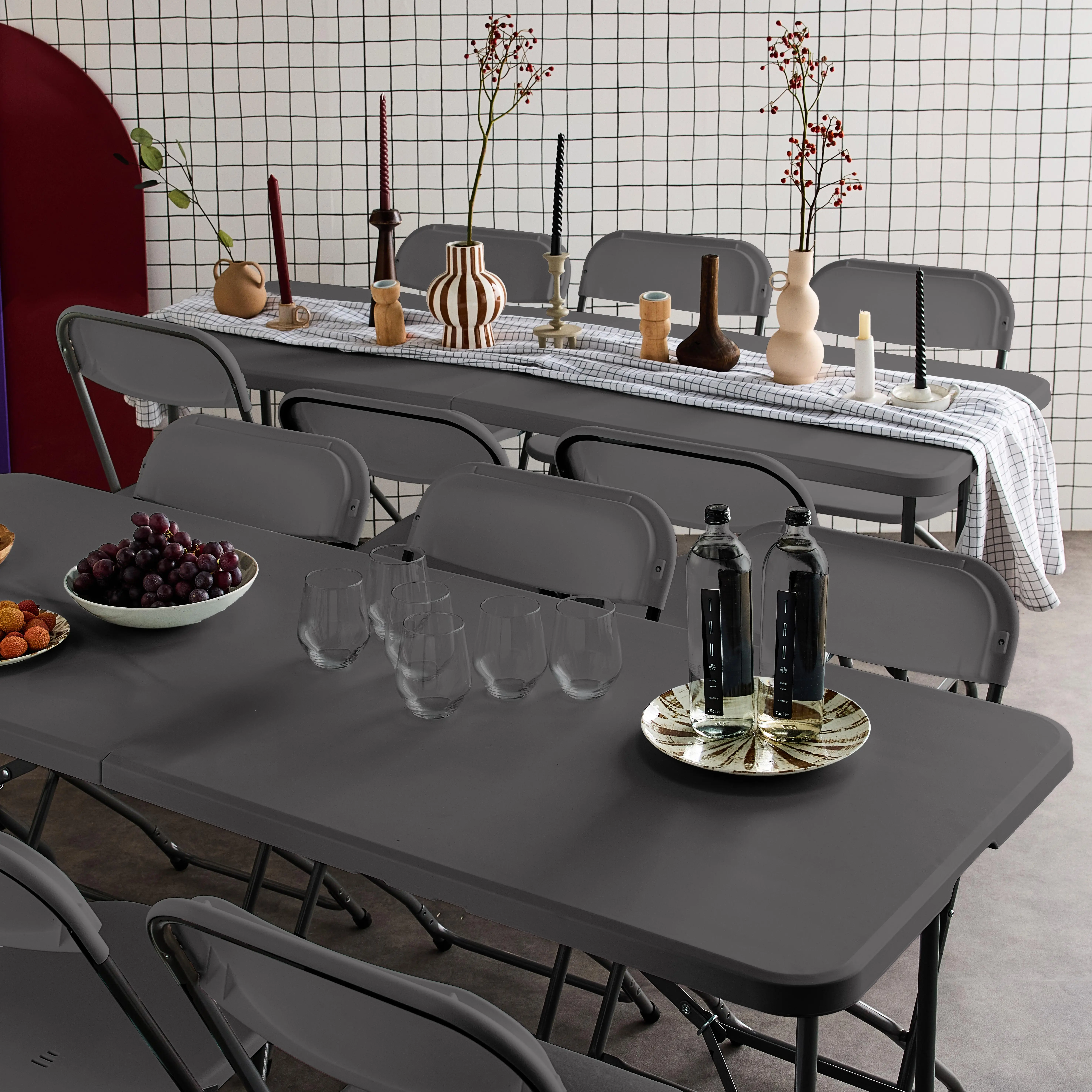 Table de réception pliante plastique + 6 assises (lot de 2)