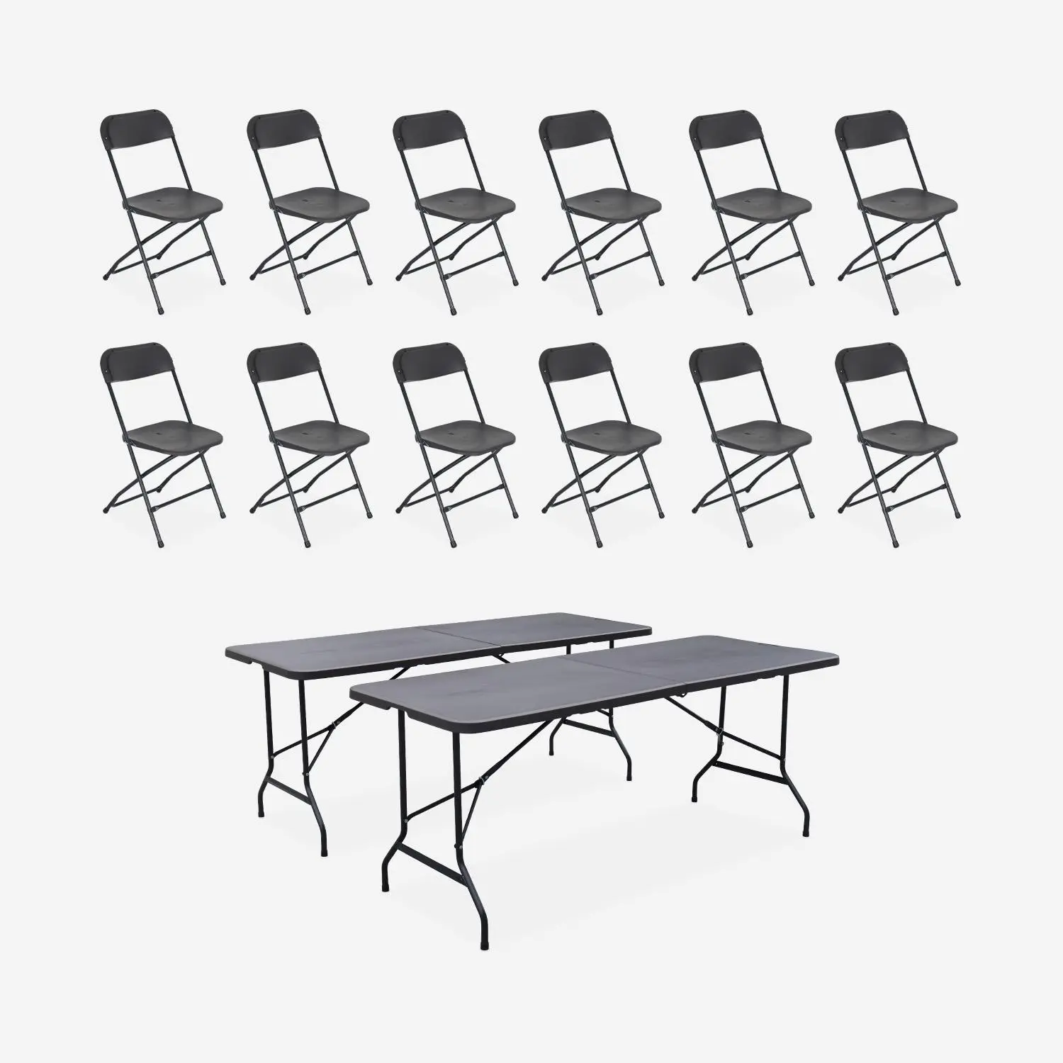 Table de réception pliante plastique + 6 assises (lot de 2)