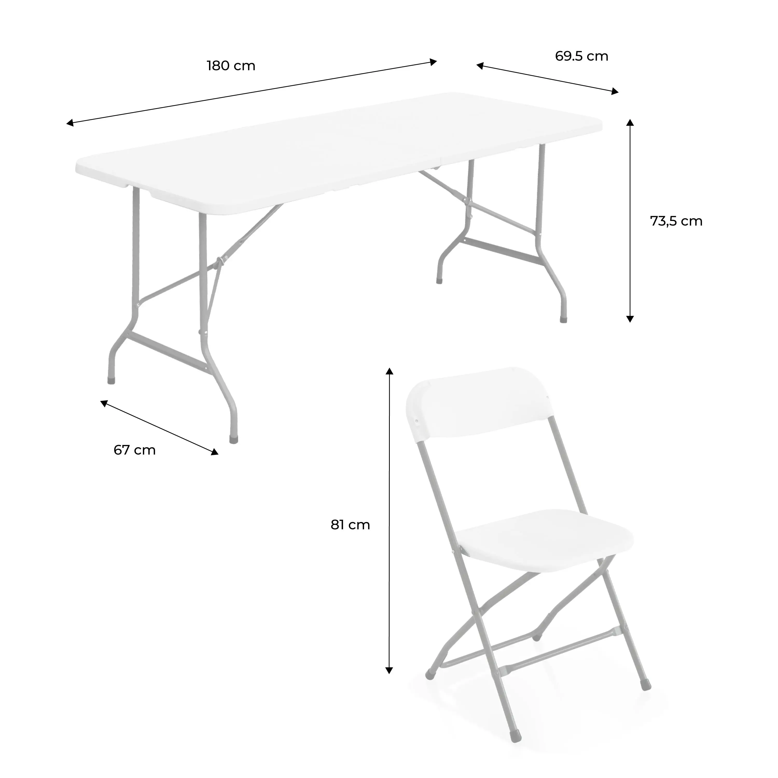 Table de réception pliante plastique + 6 assises (lot de 2)