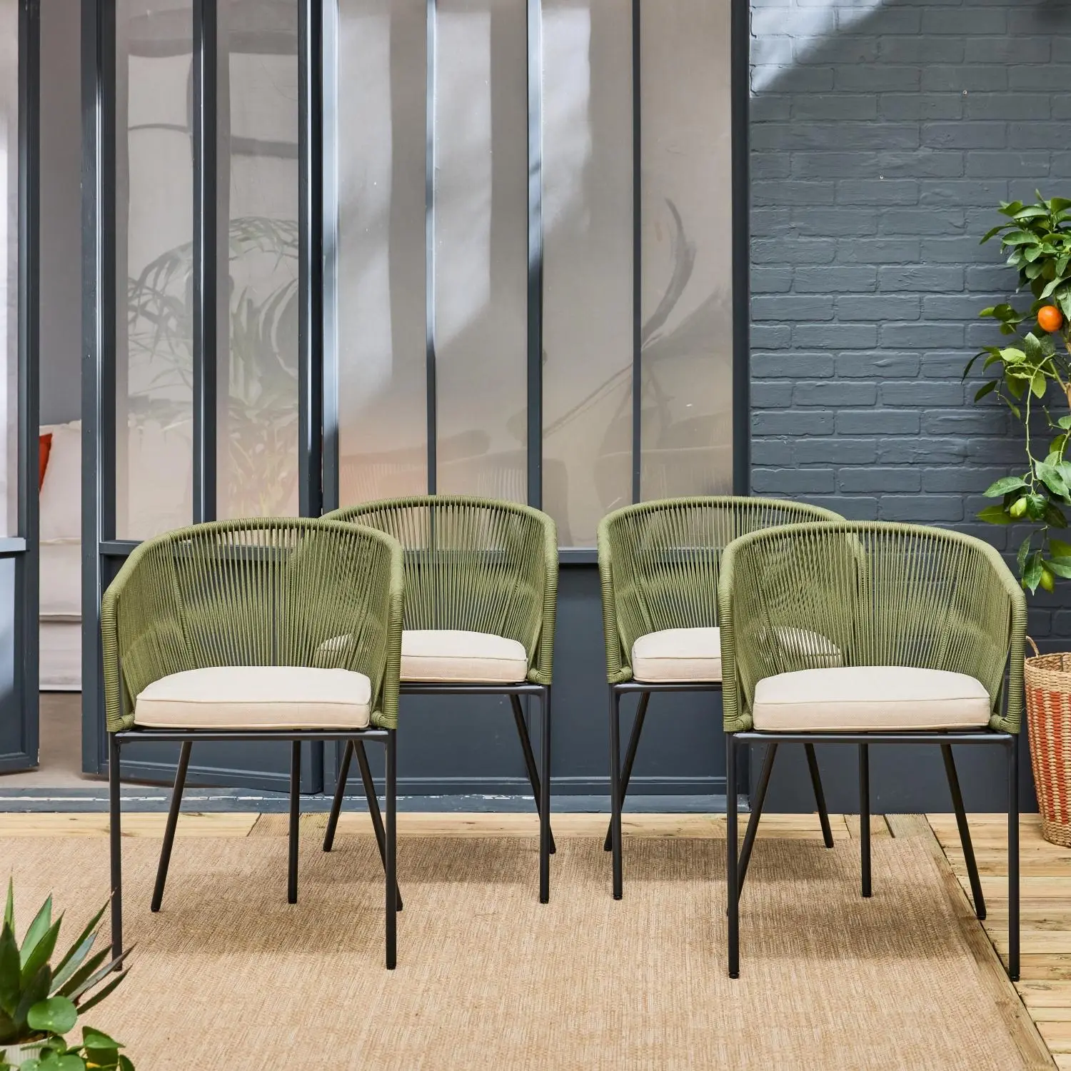 Fauteuil de jardin acier galvanisé et cordes (lot de 4)