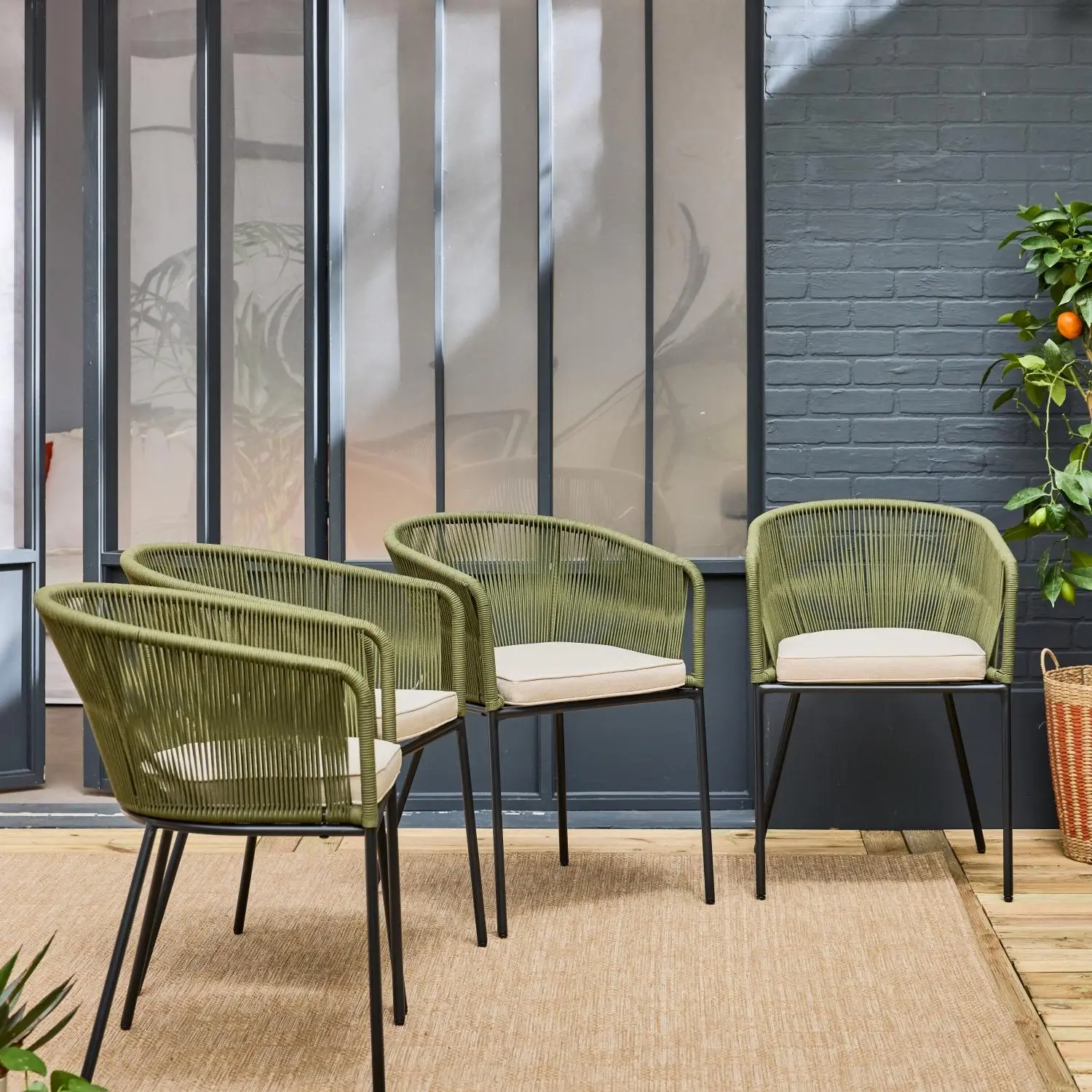 Fauteuil de jardin acier galvanisé et cordes (lot de 4)