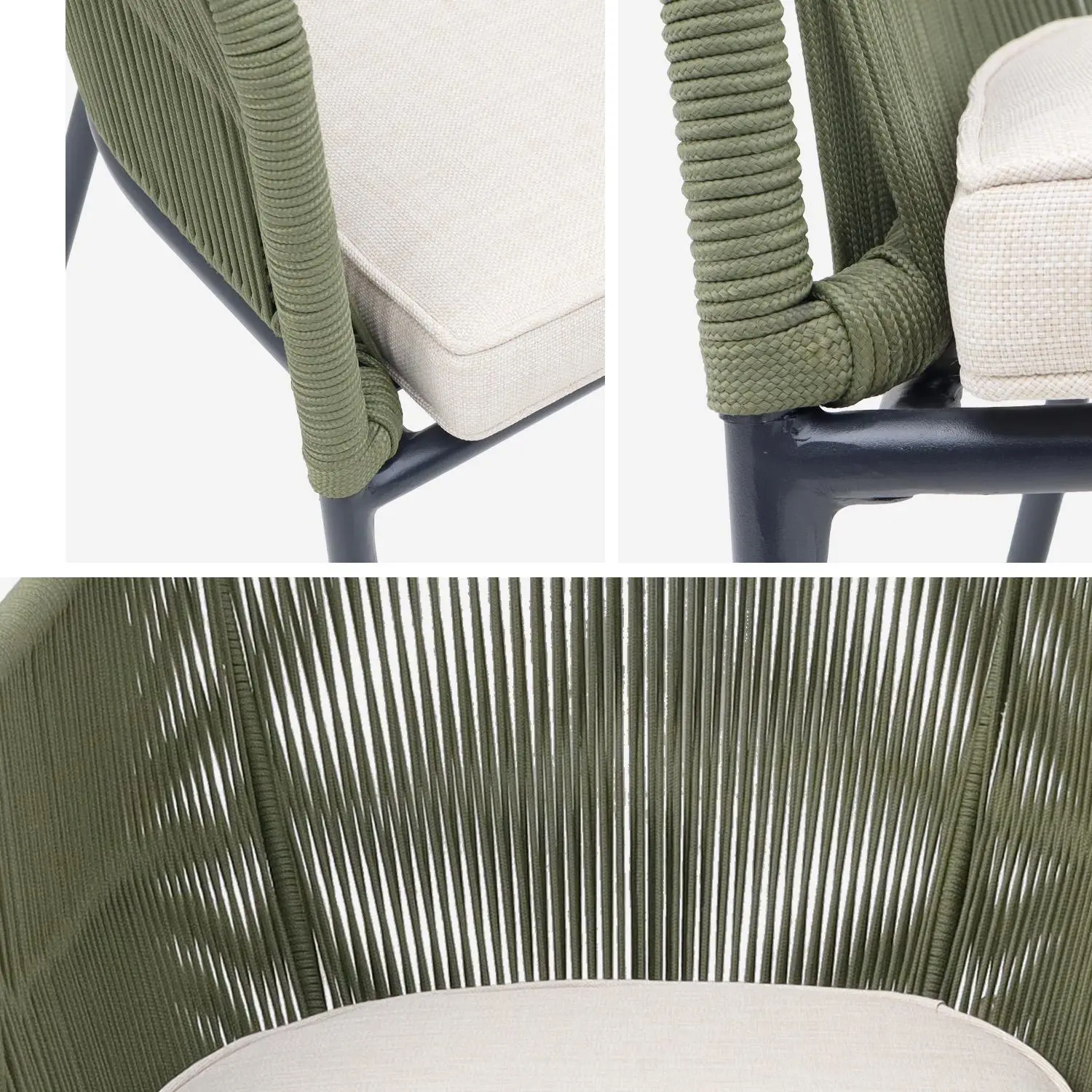Fauteuil de jardin acier galvanisé et cordes (lot de 4)