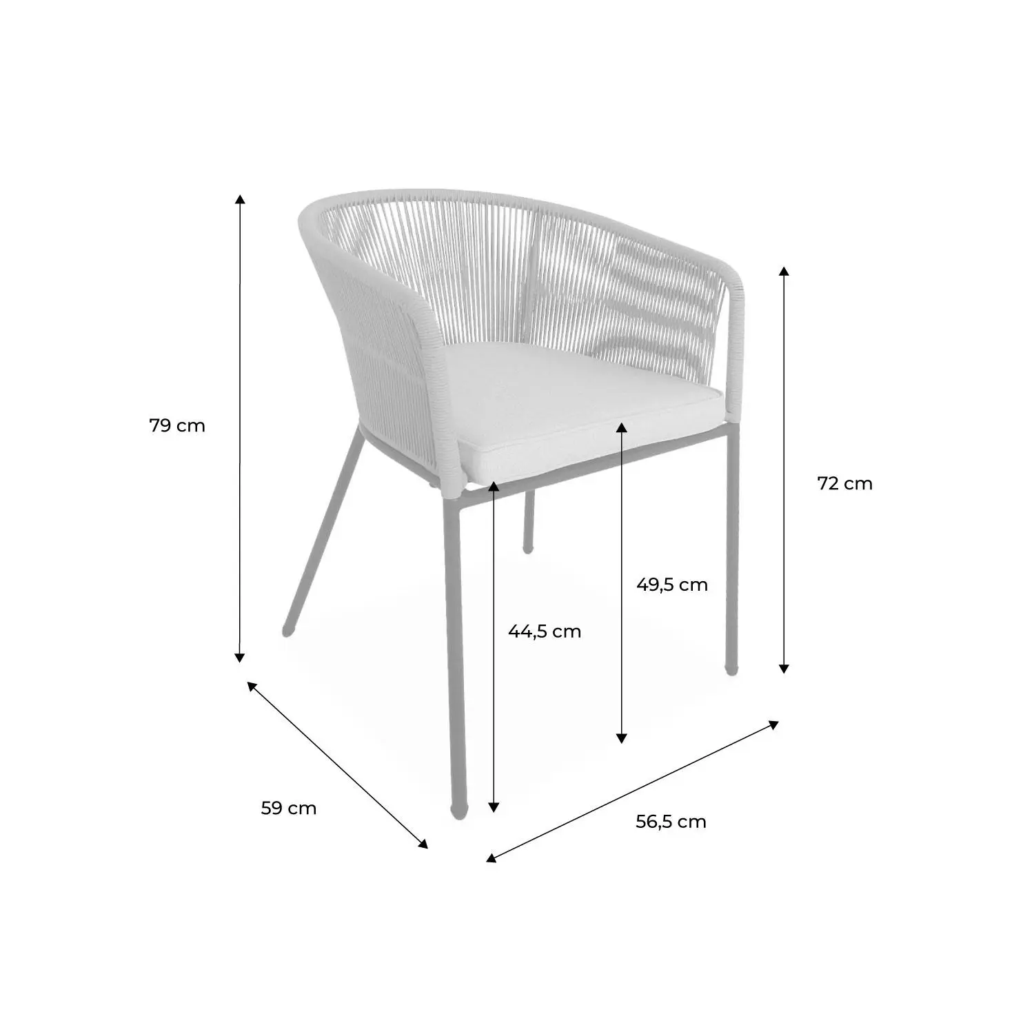 Fauteuil de jardin acier galvanisé et cordes (lot de 4)