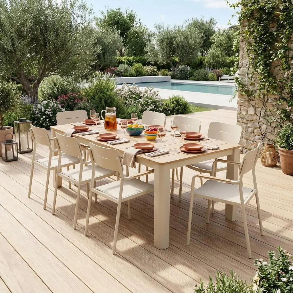 Table de jardin aluminium + 8 assises