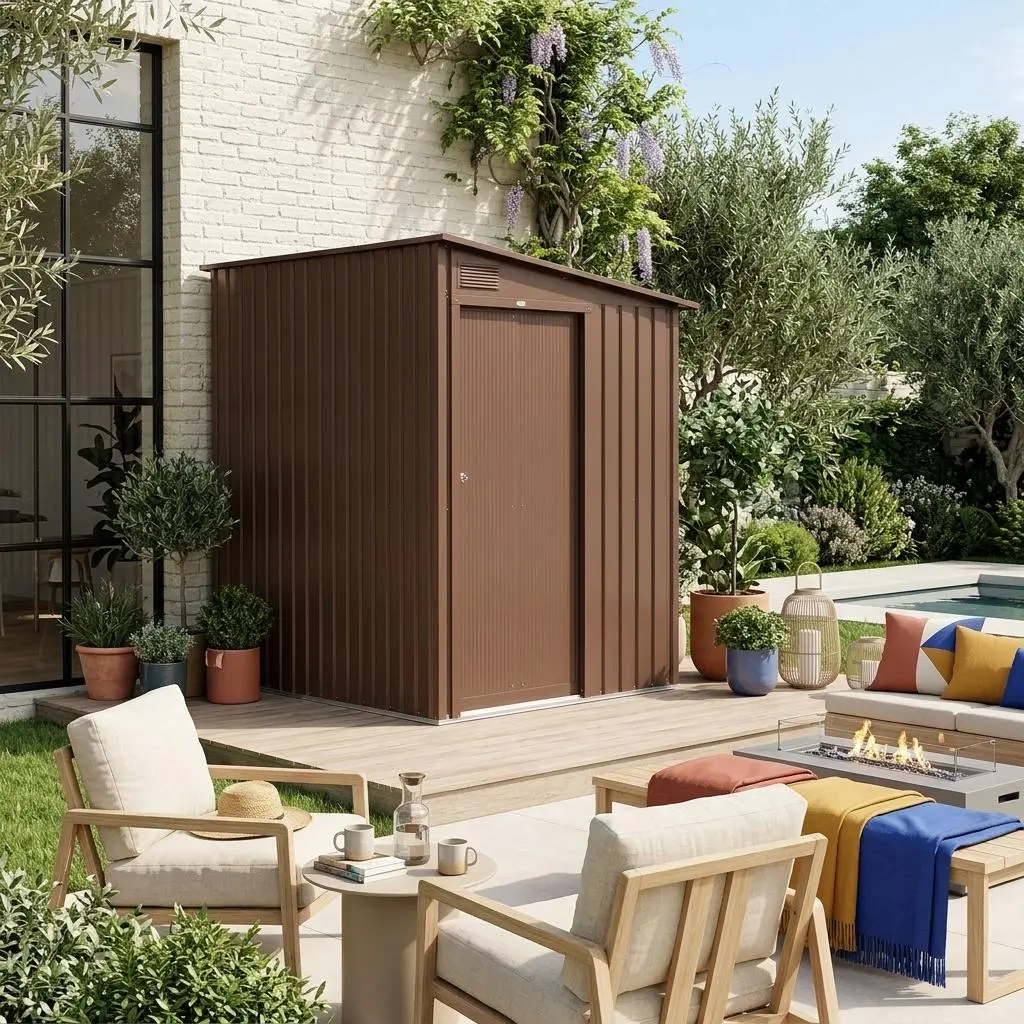 Abri de jardin adossable acier galvanisé 2,91m² avec porte coulissante et kit d'ancrage