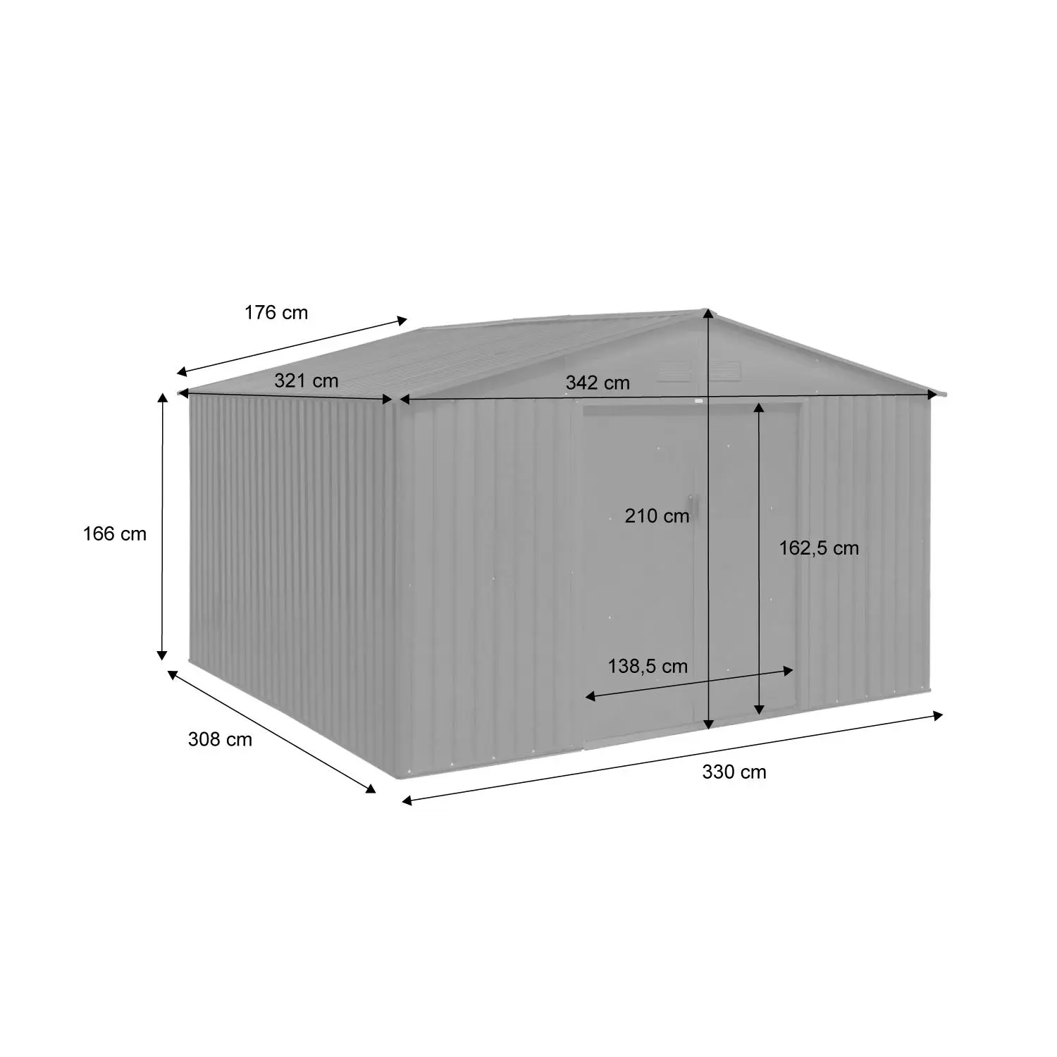 Abri de jardin métal 10,85m² avec kit d'ancrage