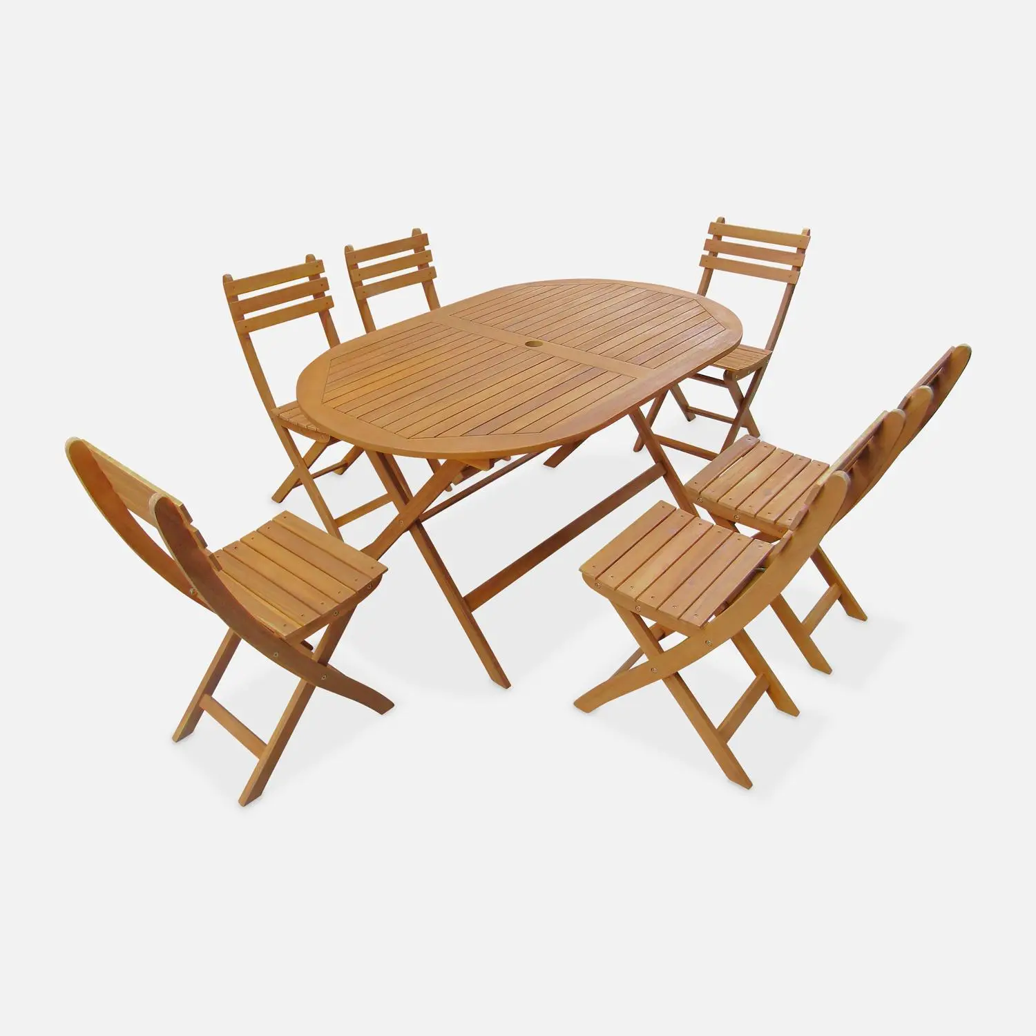 Table de jardin pliante bois d'acacia + 6 assises