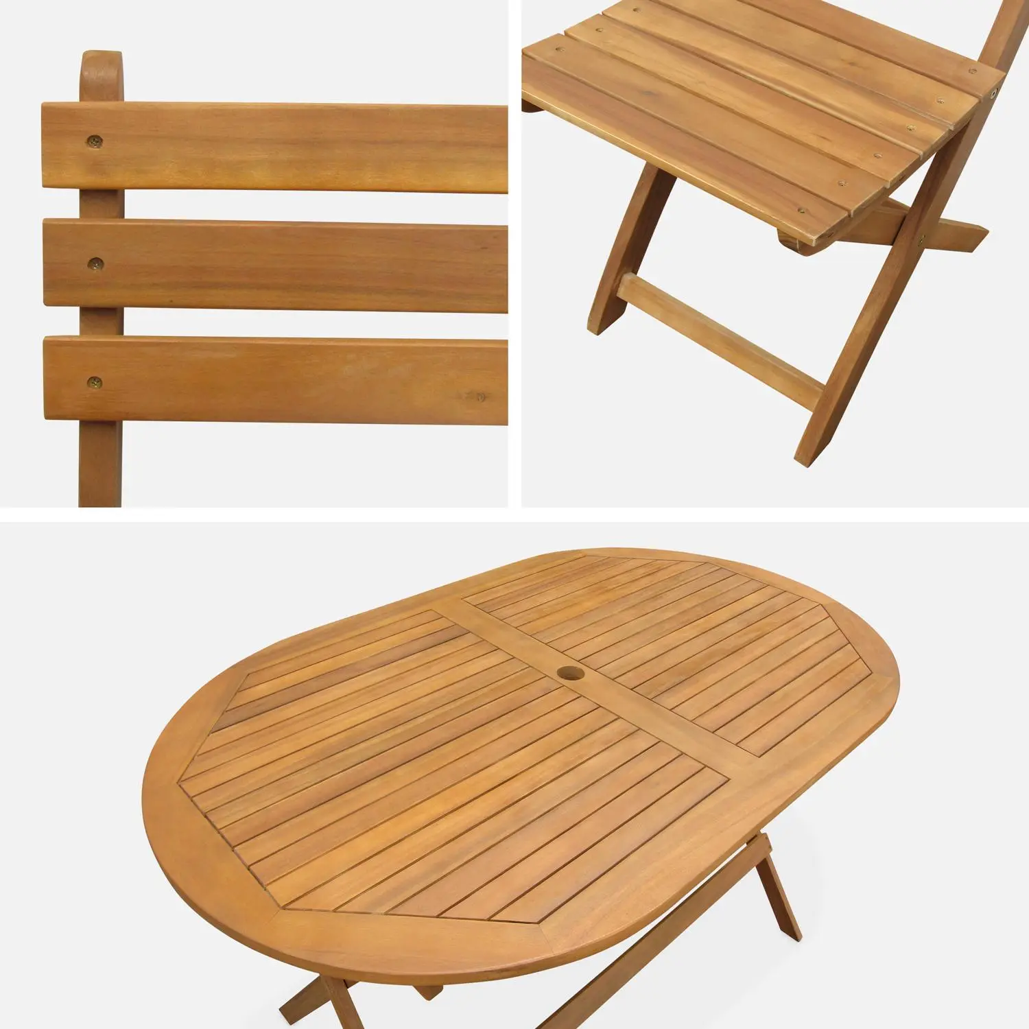 Table de jardin pliante bois d'acacia + 6 assises
