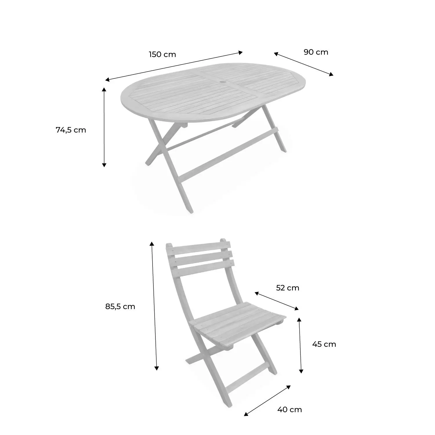 Table de jardin pliante bois d'acacia + 6 assises