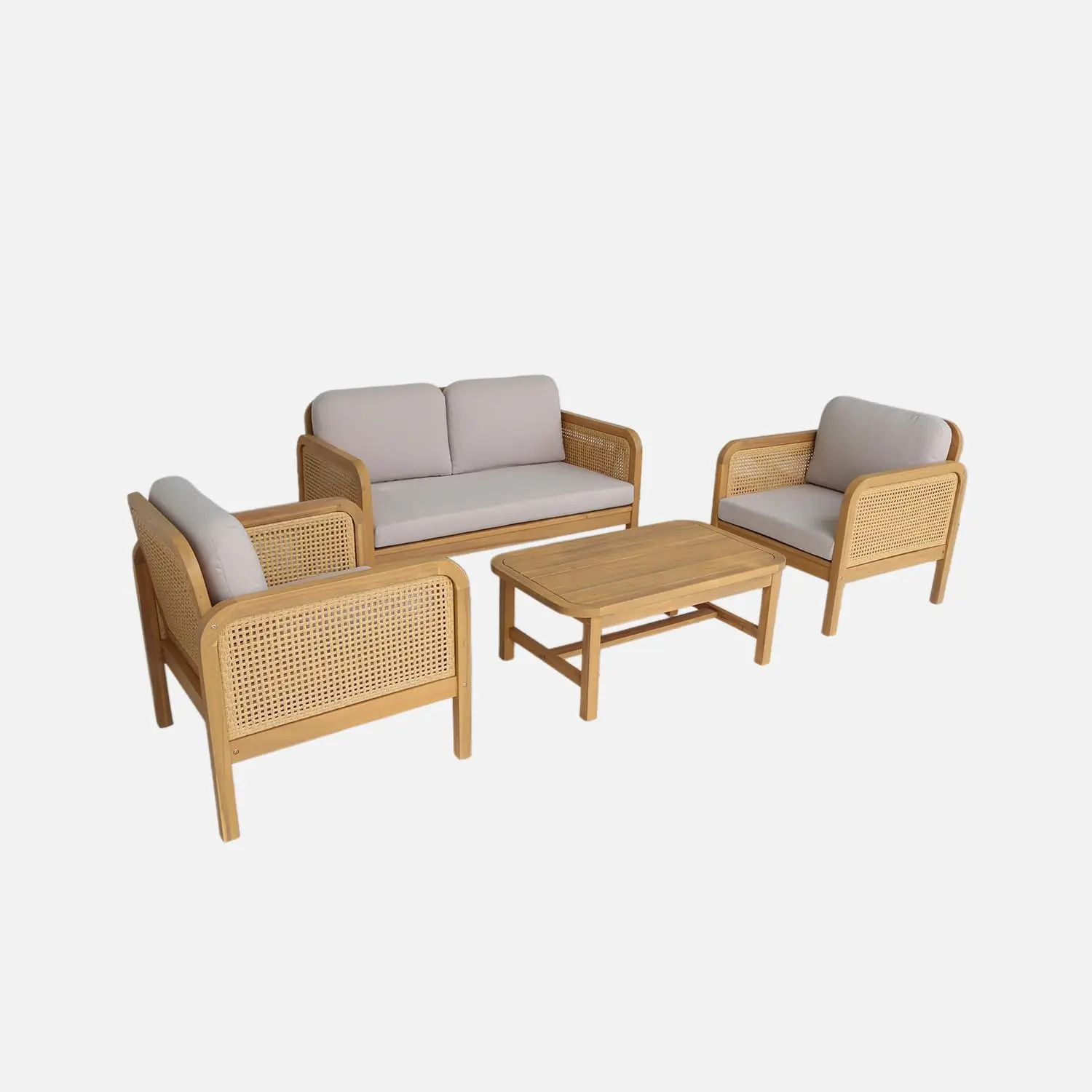 Salon de jardin bois d'acacia et cannage 4 places