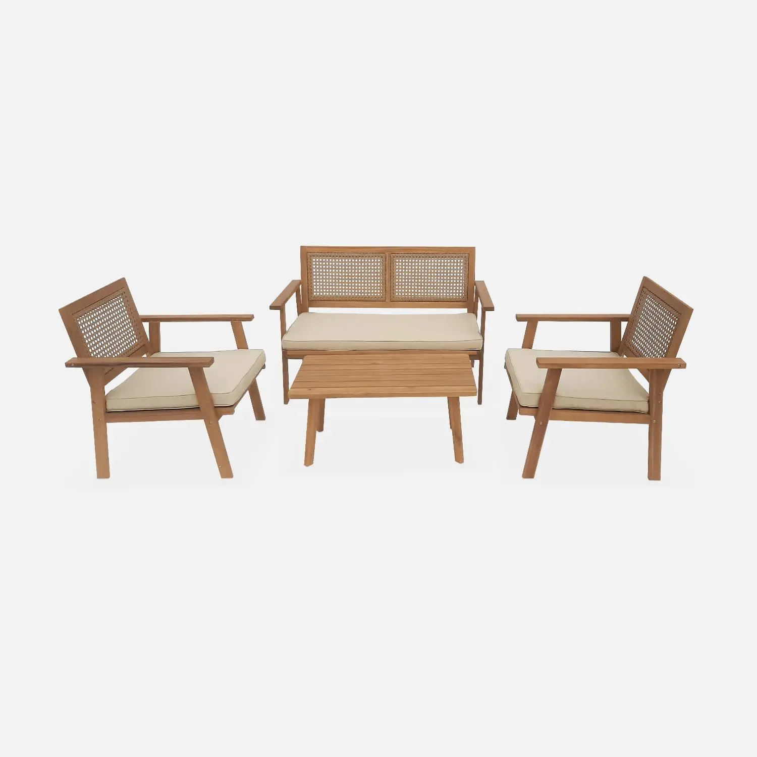 Salon de jardin bois d'acacia et cannage 4 places