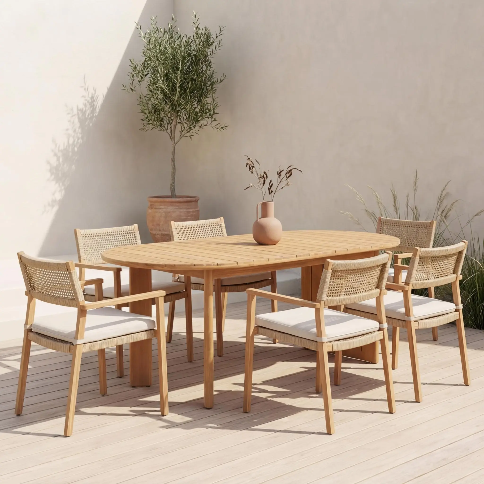 Table de jardin ovale bois d'acacia 6 places
