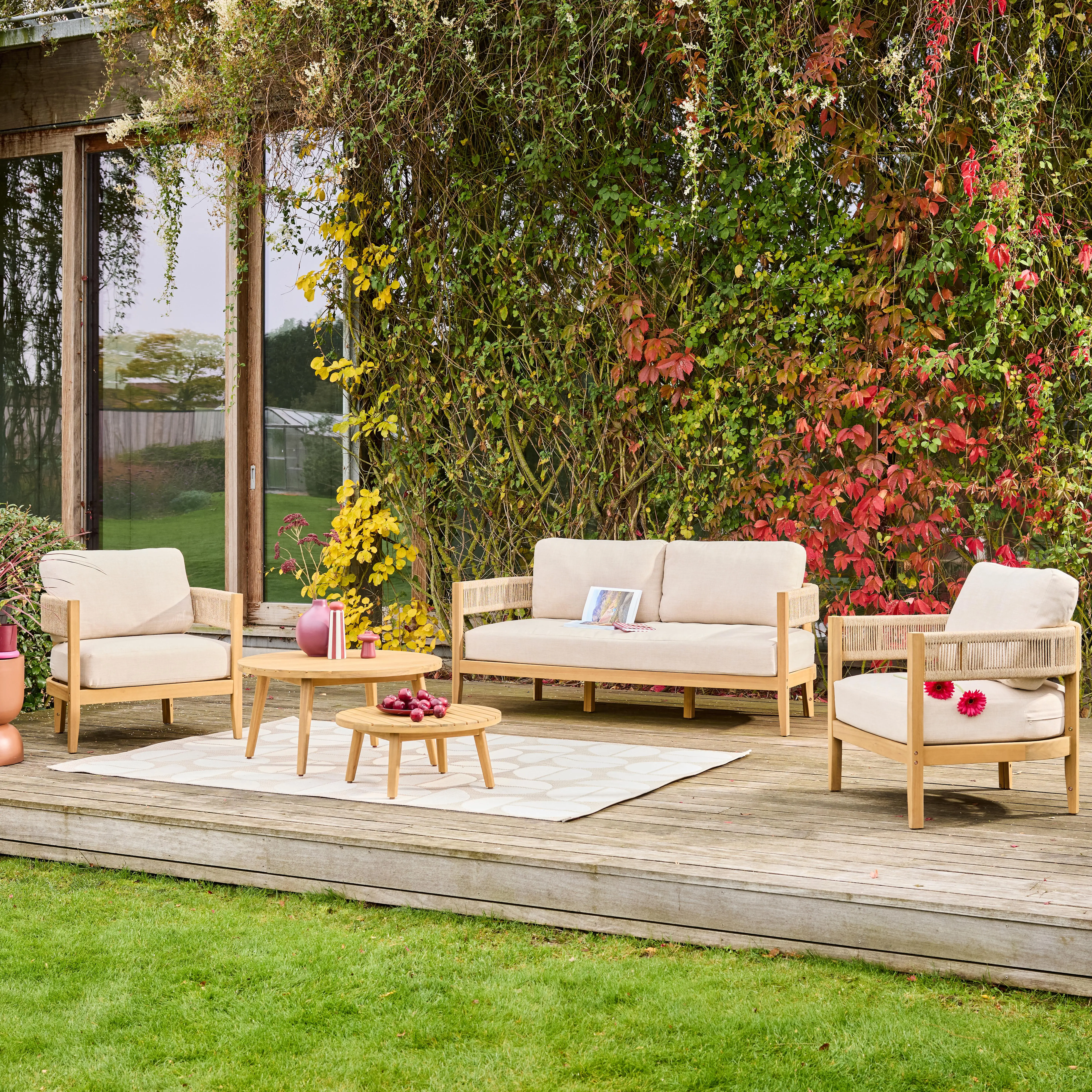 Salon de jardin bois d'acacia et cordes 4 places