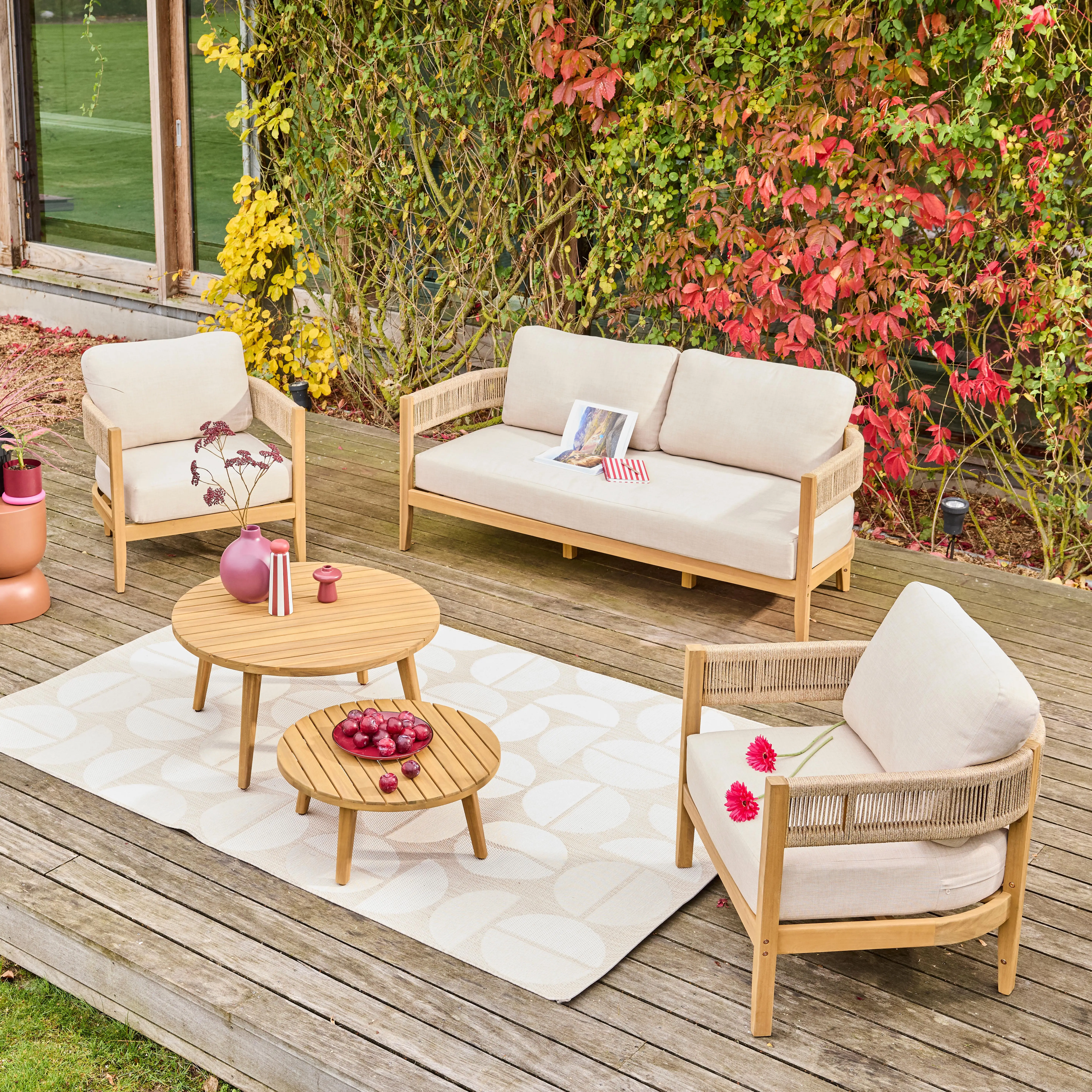 Salon de jardin bois d'acacia et cordes 4 places