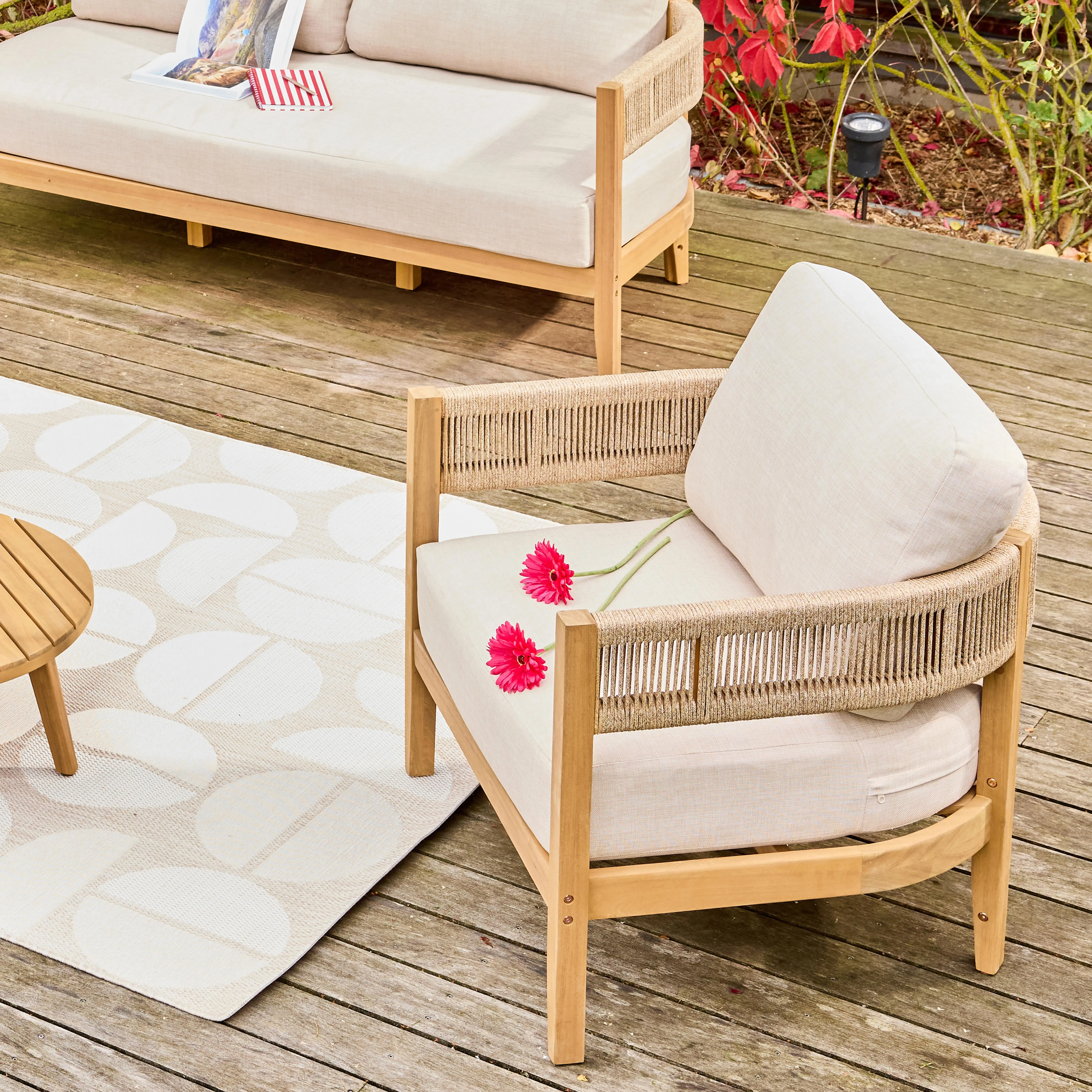 Salon de jardin bois d'acacia et cordes 4 places