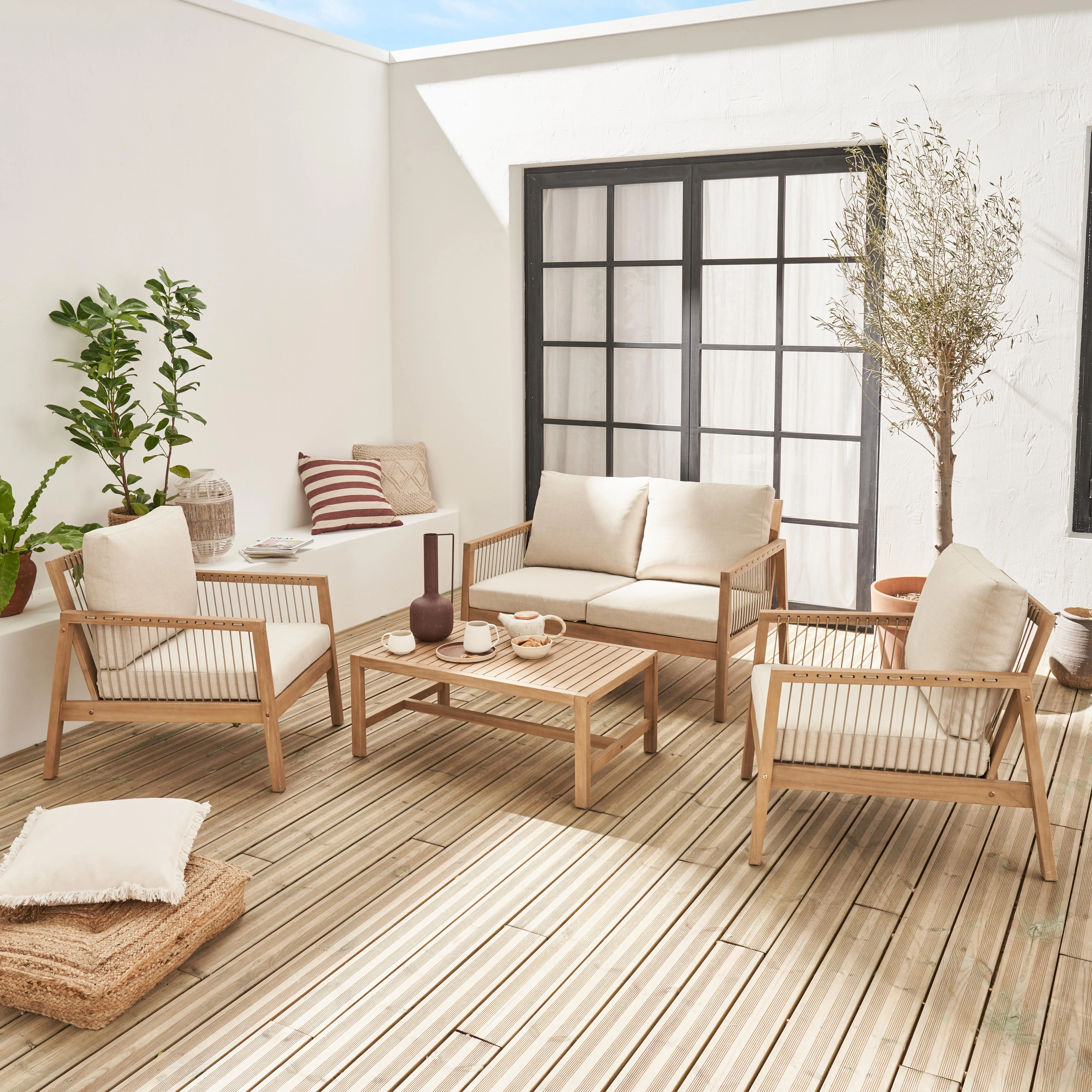 Salon de jardin bois d'acacia et cordes 4 places