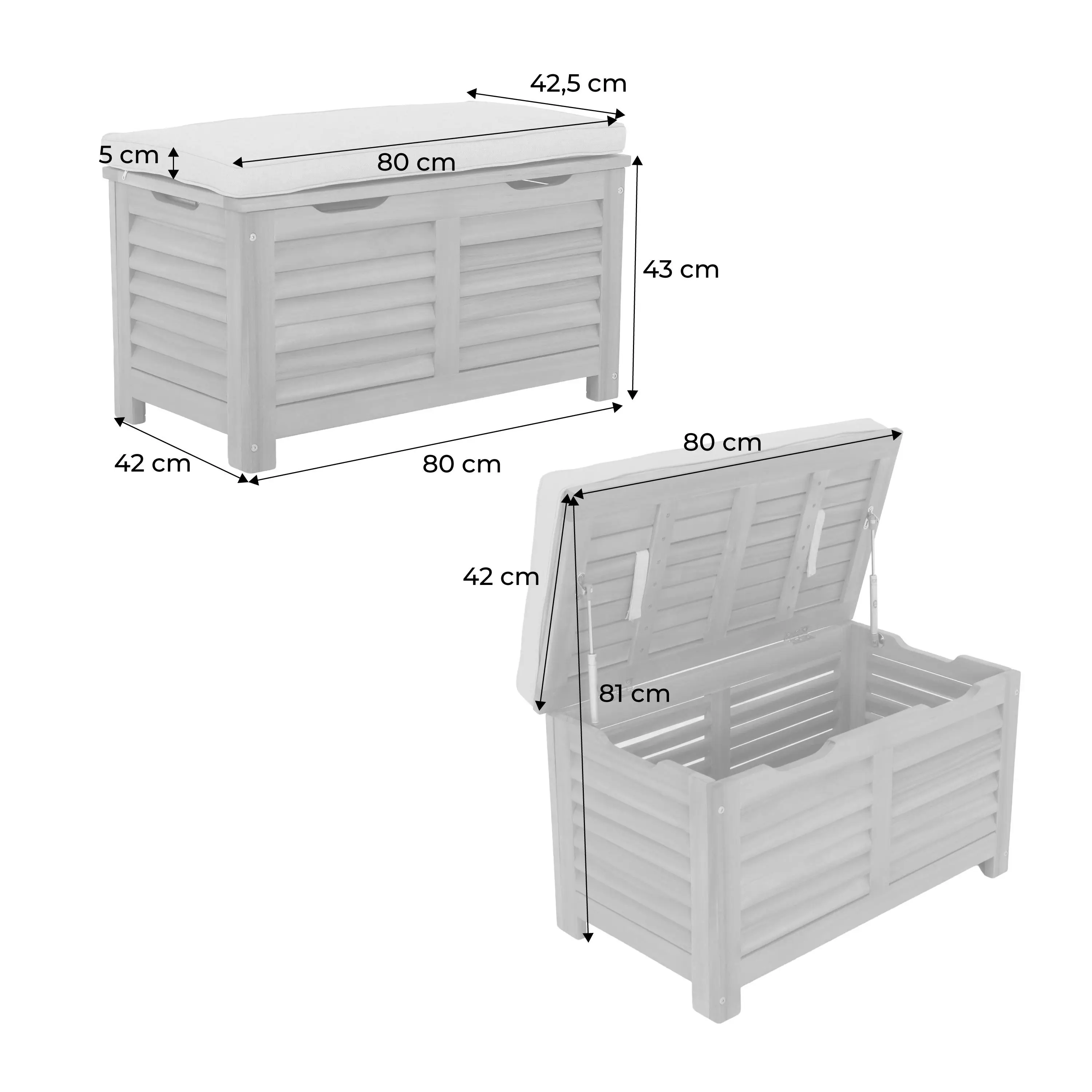 Coffre de jardin / Banc bois d'acacia 63L avec vérins