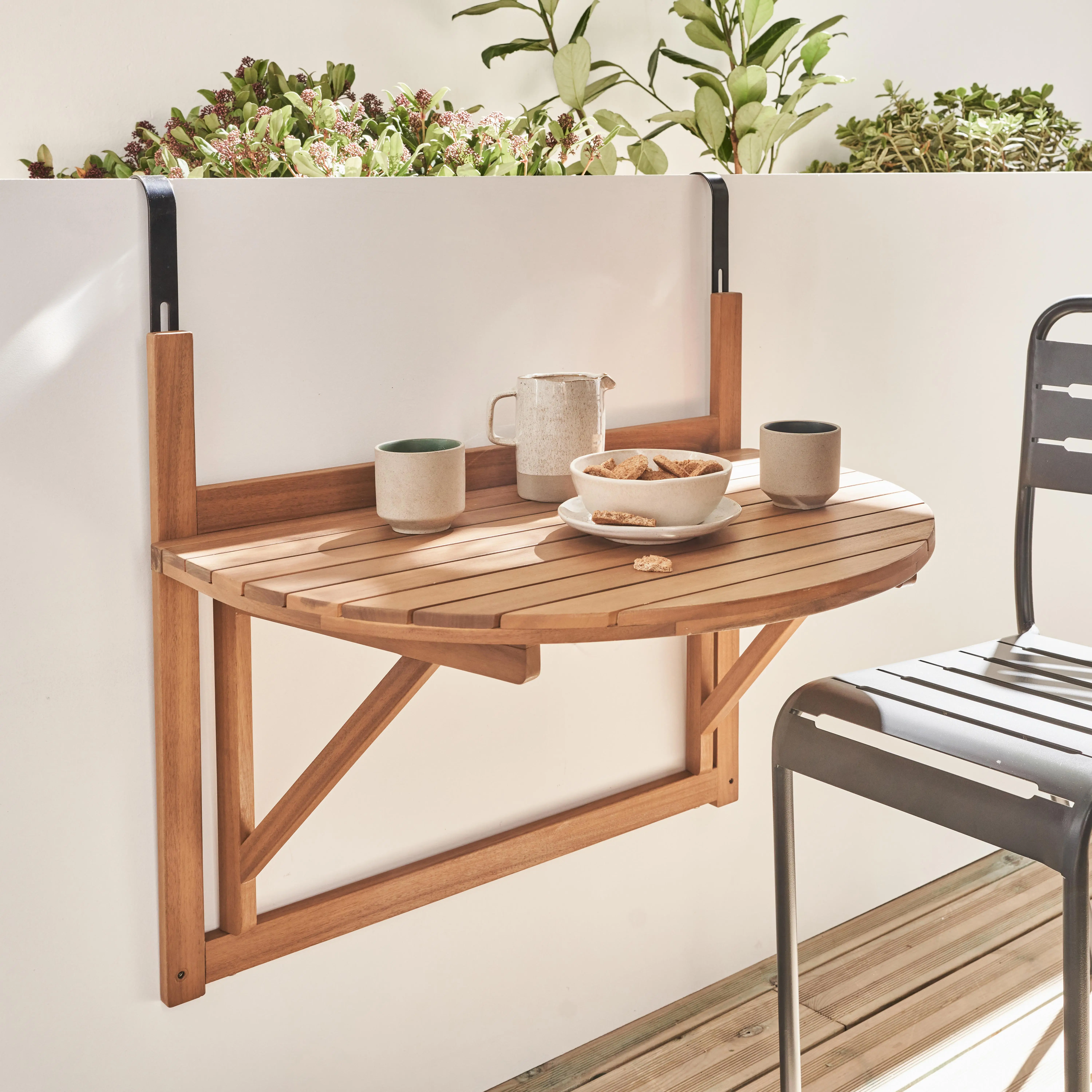 Table d'appoint rabattable bois d'acacia pour balcon