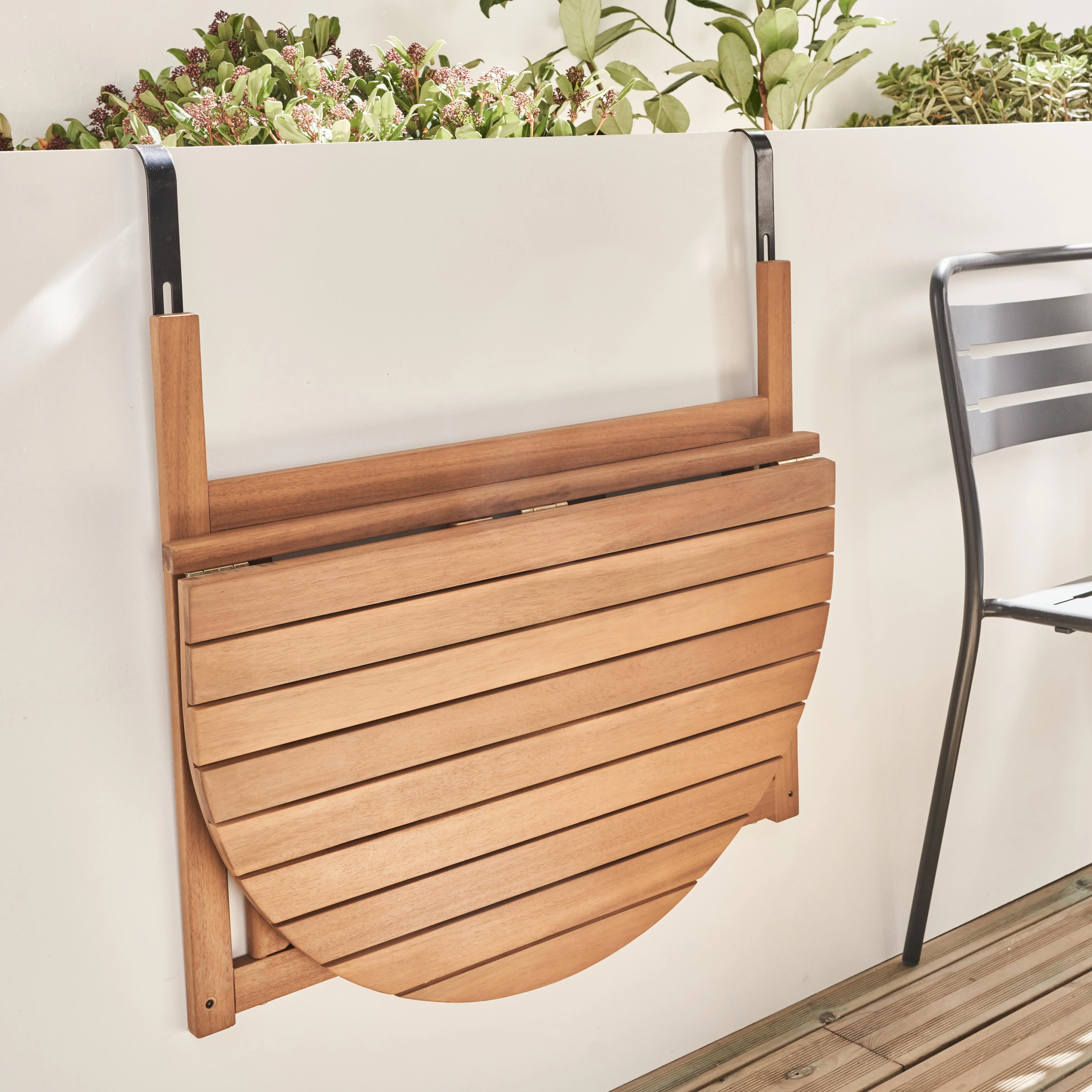 Table d'appoint rabattable bois d'acacia pour balcon