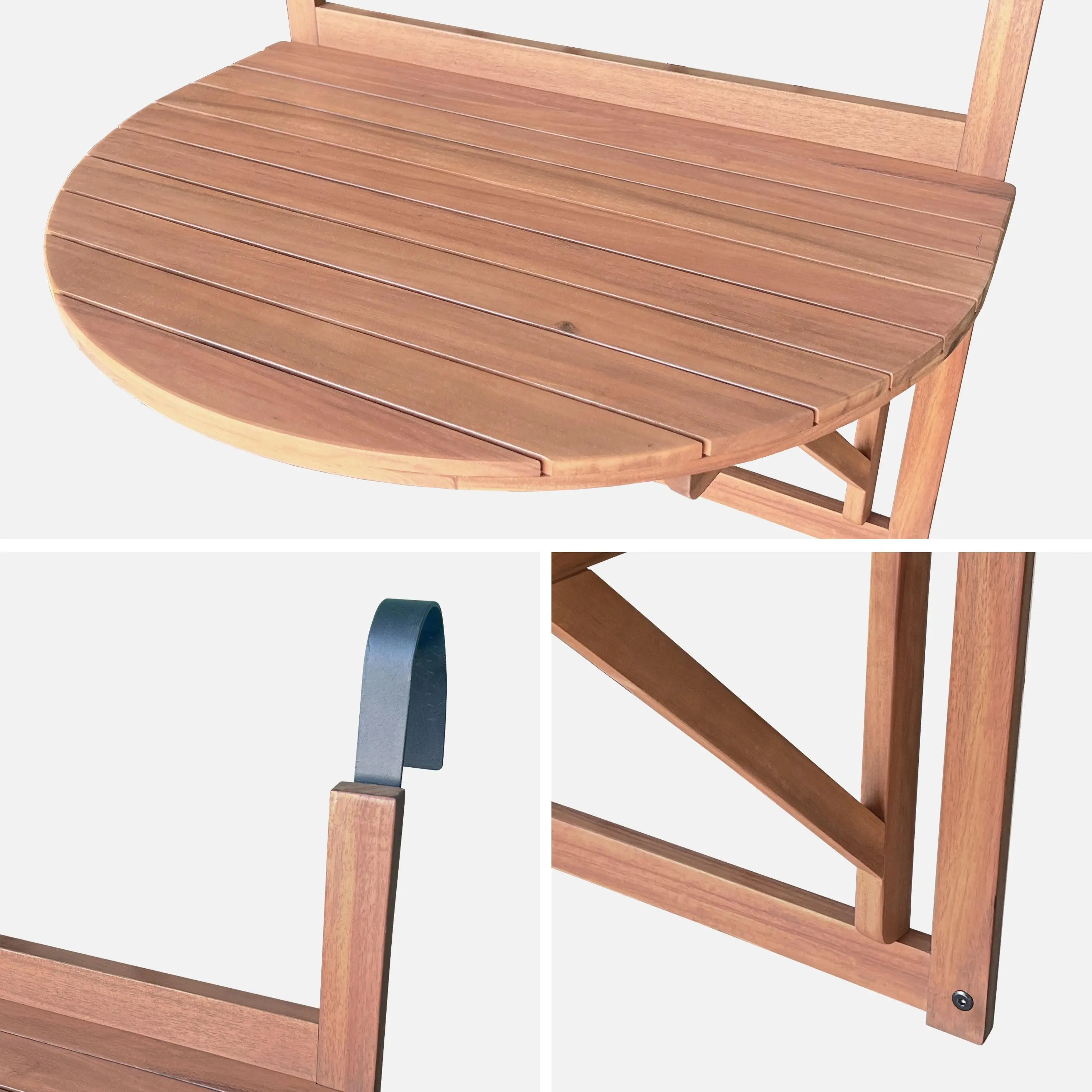 Table d'appoint rabattable bois d'acacia pour balcon