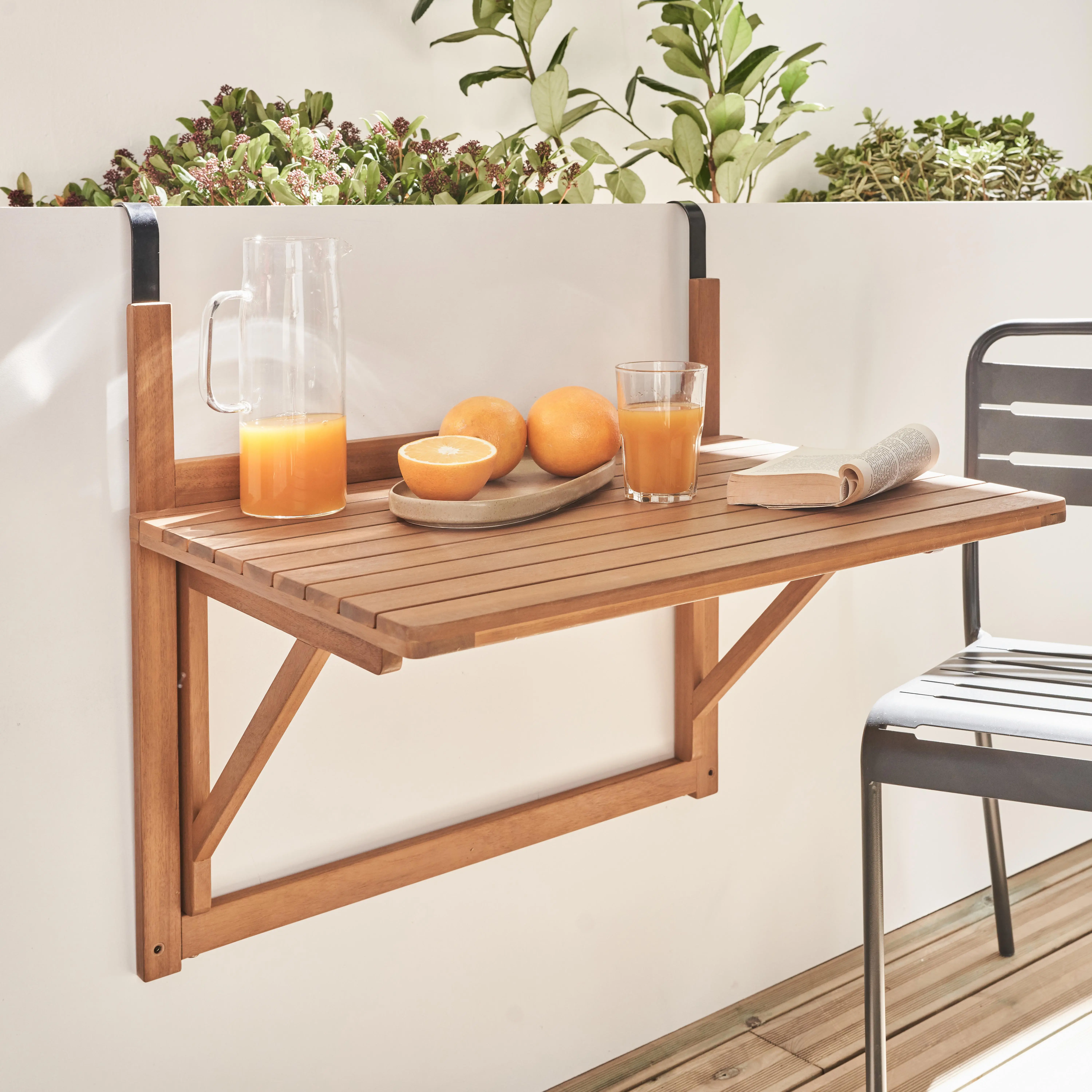Table d'appoint rabattable bois d'acacia pour balcon