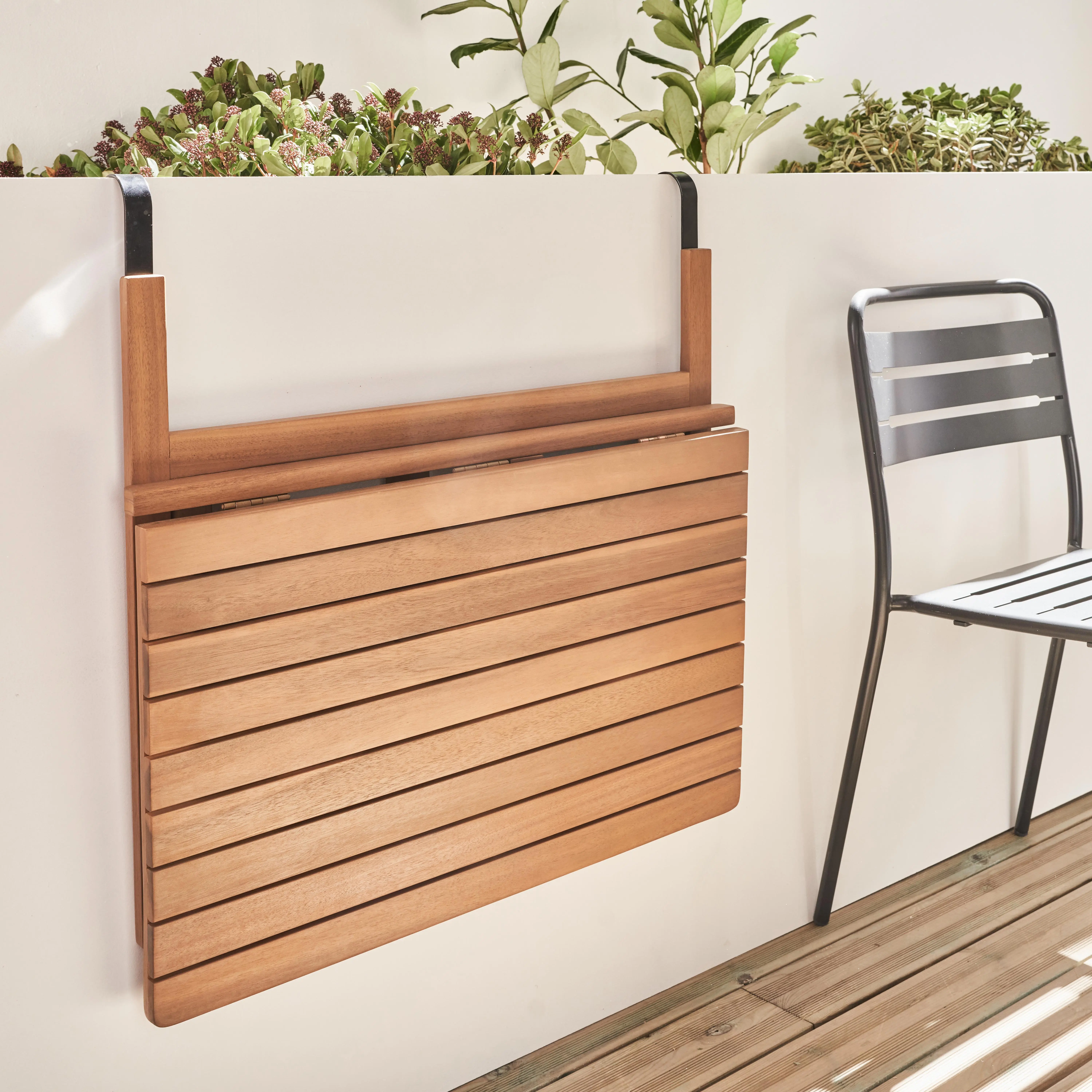 Table d'appoint rabattable bois d'acacia pour balcon