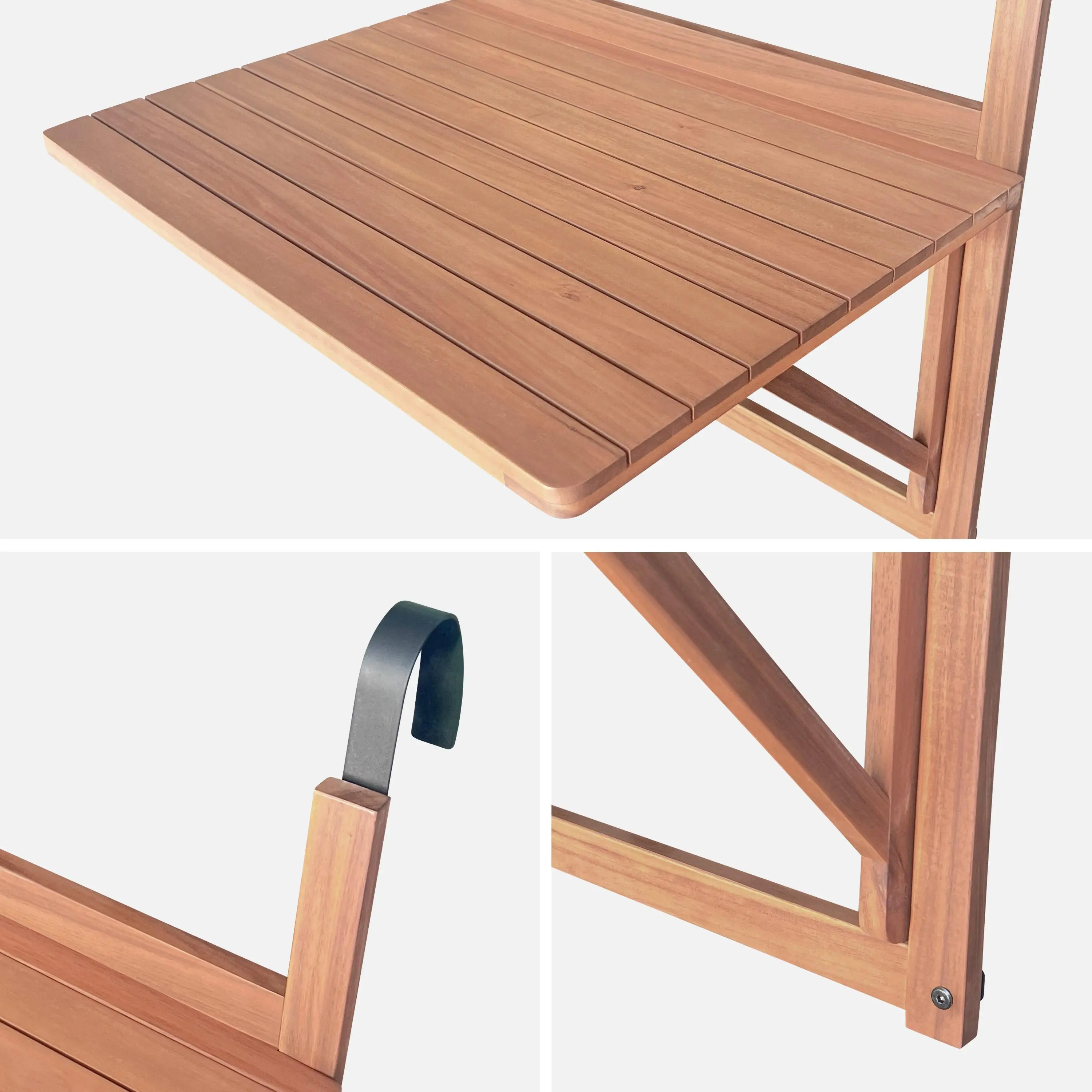 Table d'appoint rabattable bois d'acacia pour balcon