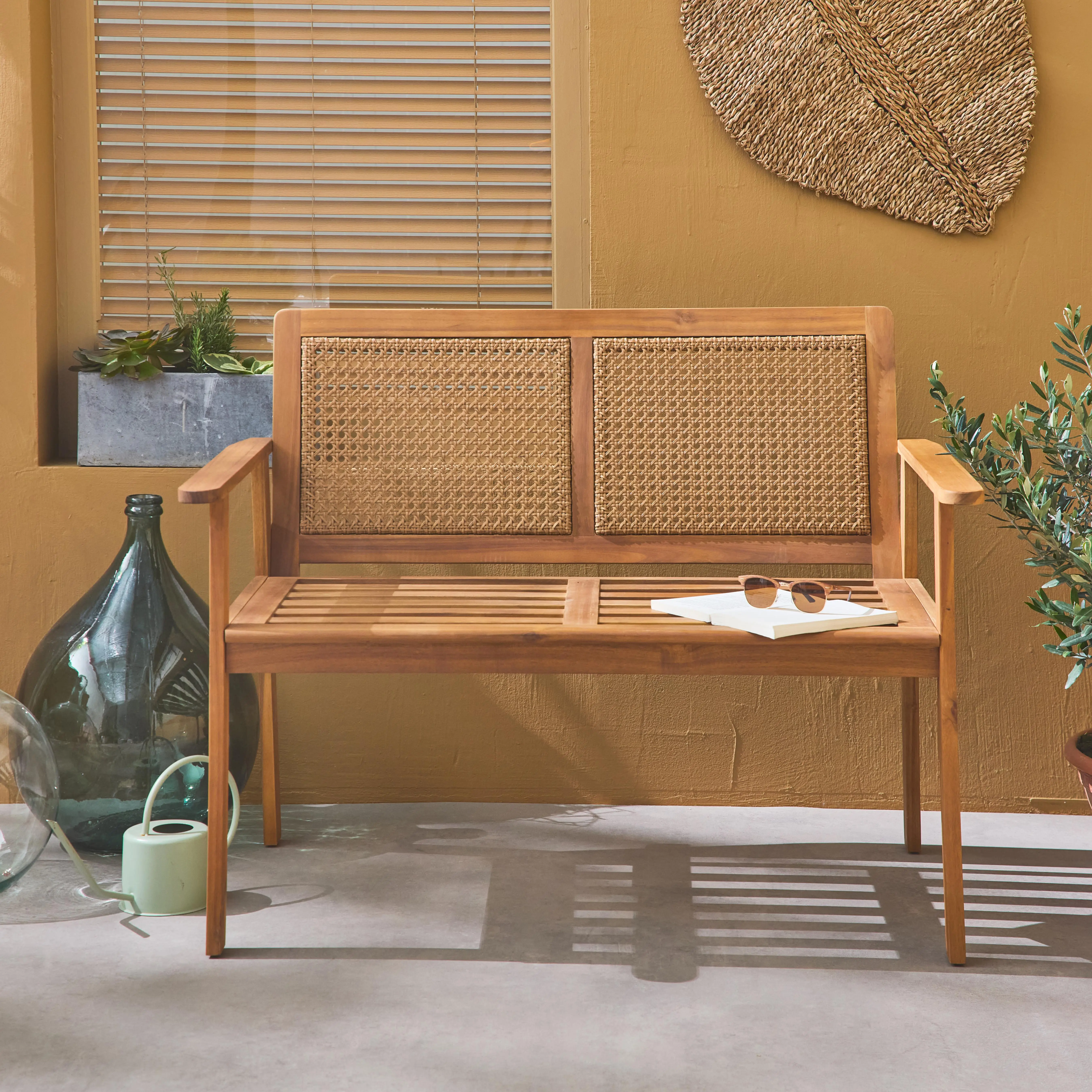 Banc d'extérieur bois d'acacia et cannage 2 places