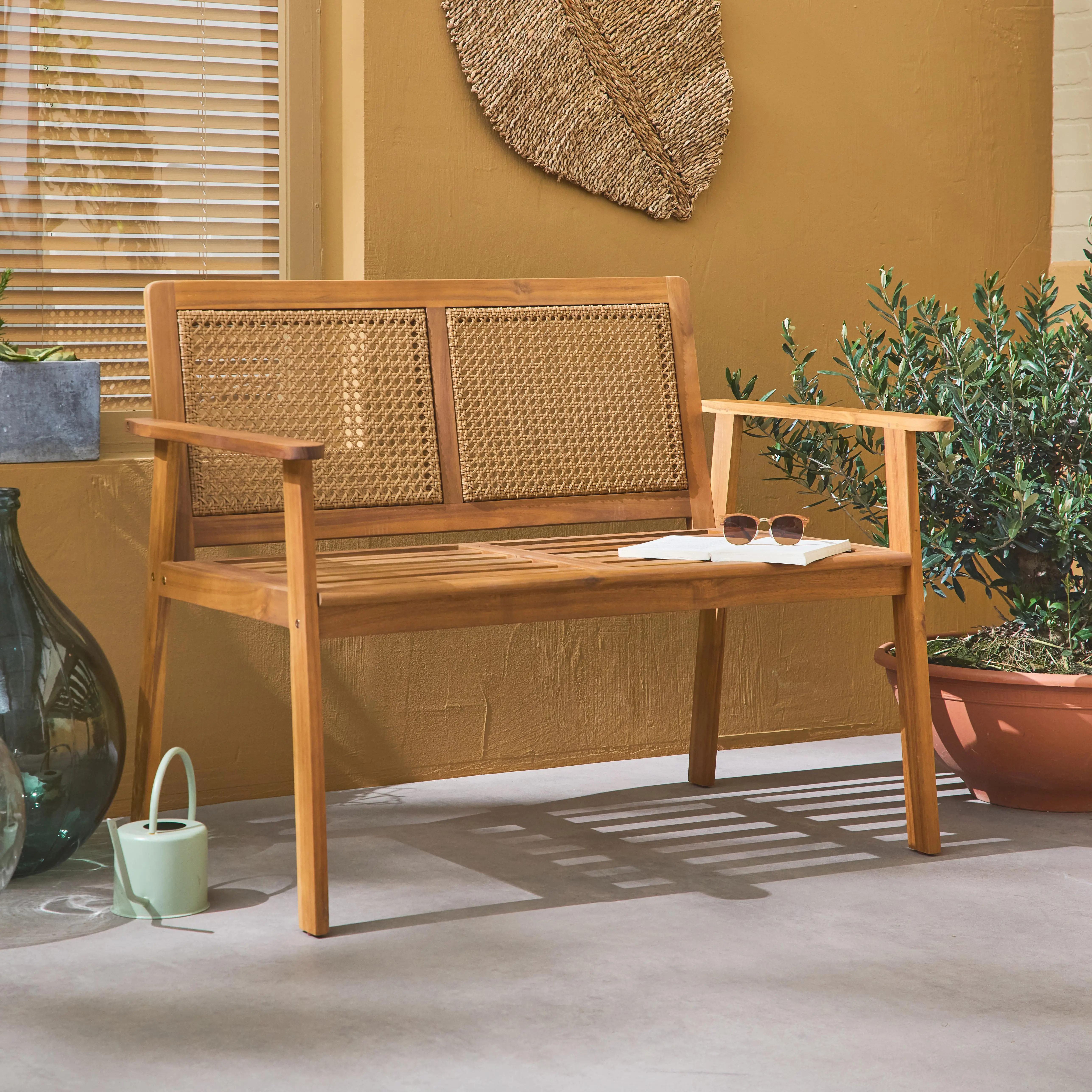 Banc d'extérieur bois d'acacia et cannage 2 places