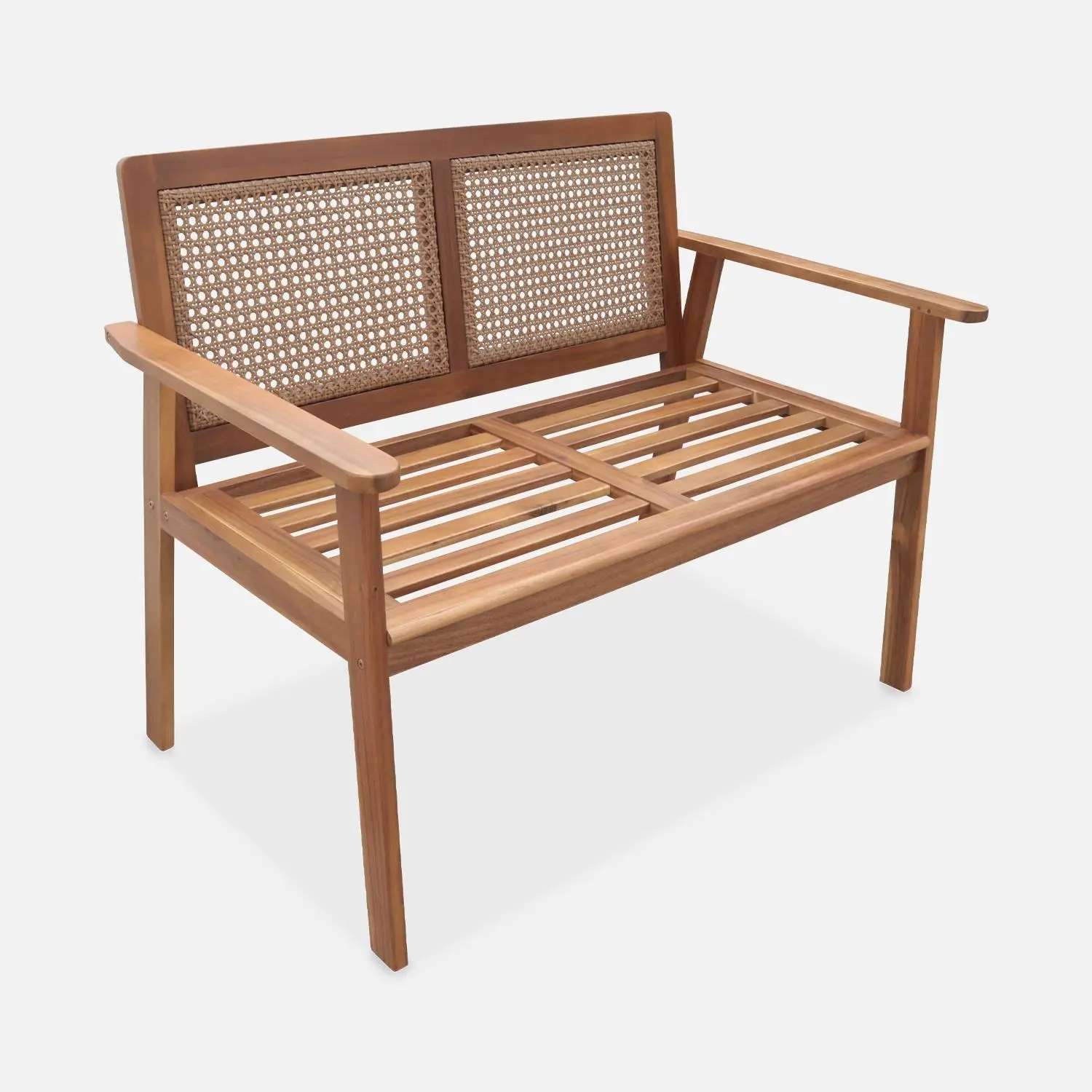 Banc d'extérieur bois d'acacia et cannage 2 places
