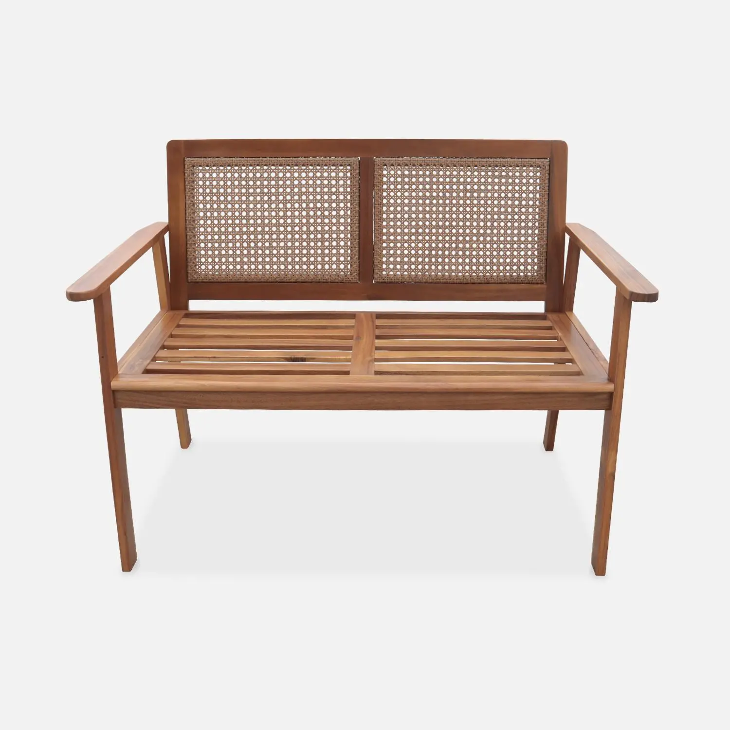 Banc d'extérieur bois d'acacia et cannage 2 places