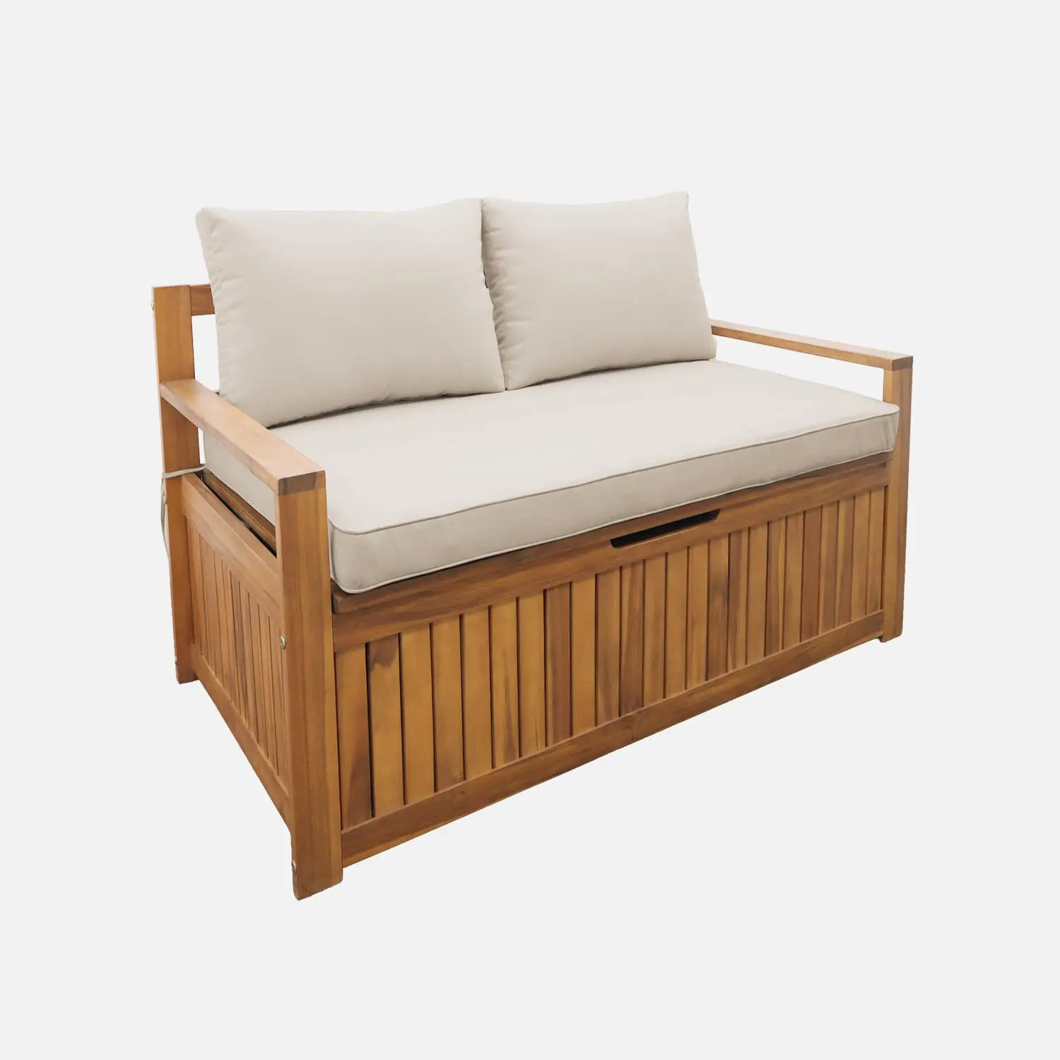 Banc coffre de jardin bois d'acacia avec coussin 110 L
