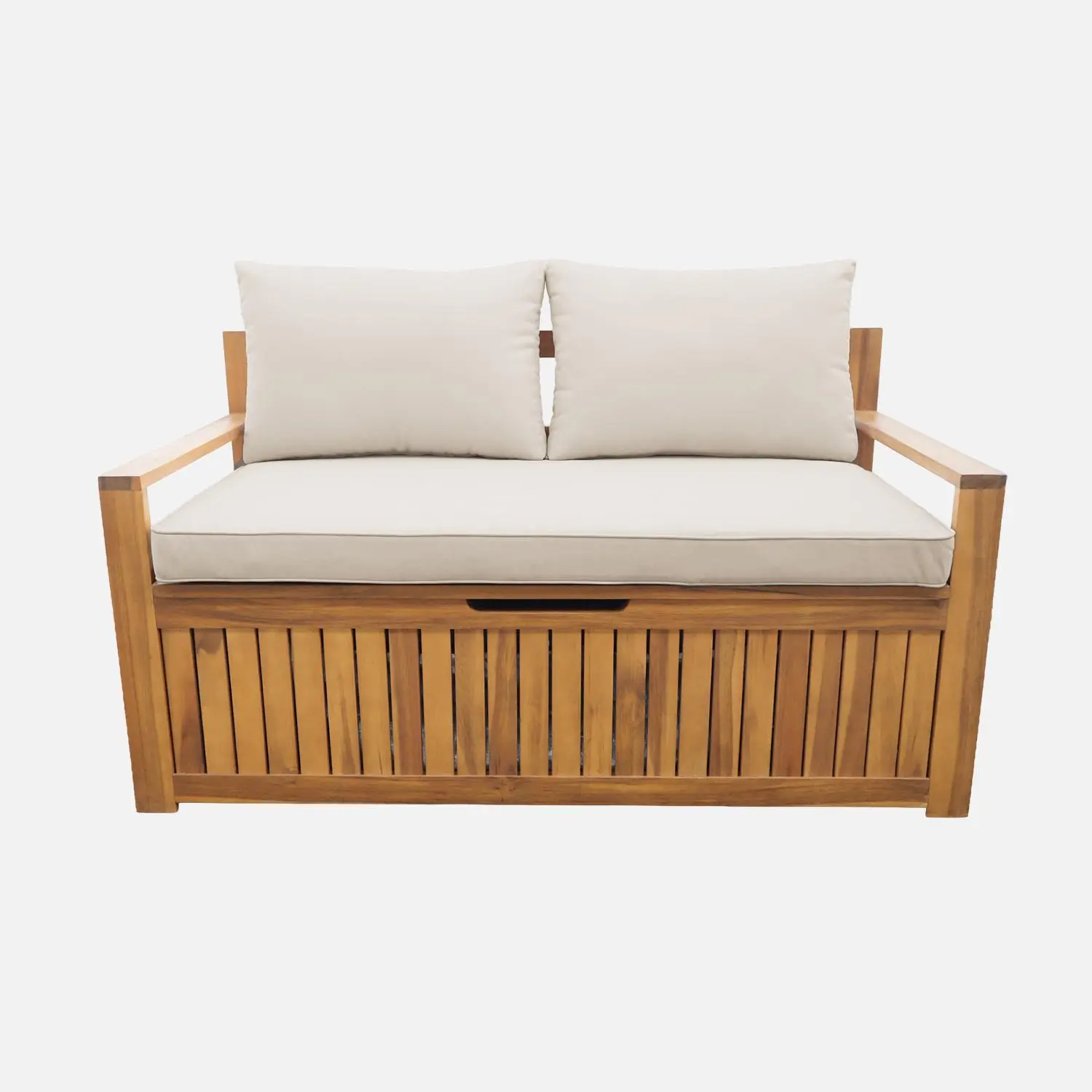 Banc coffre de jardin bois d'acacia avec coussin 110 L
