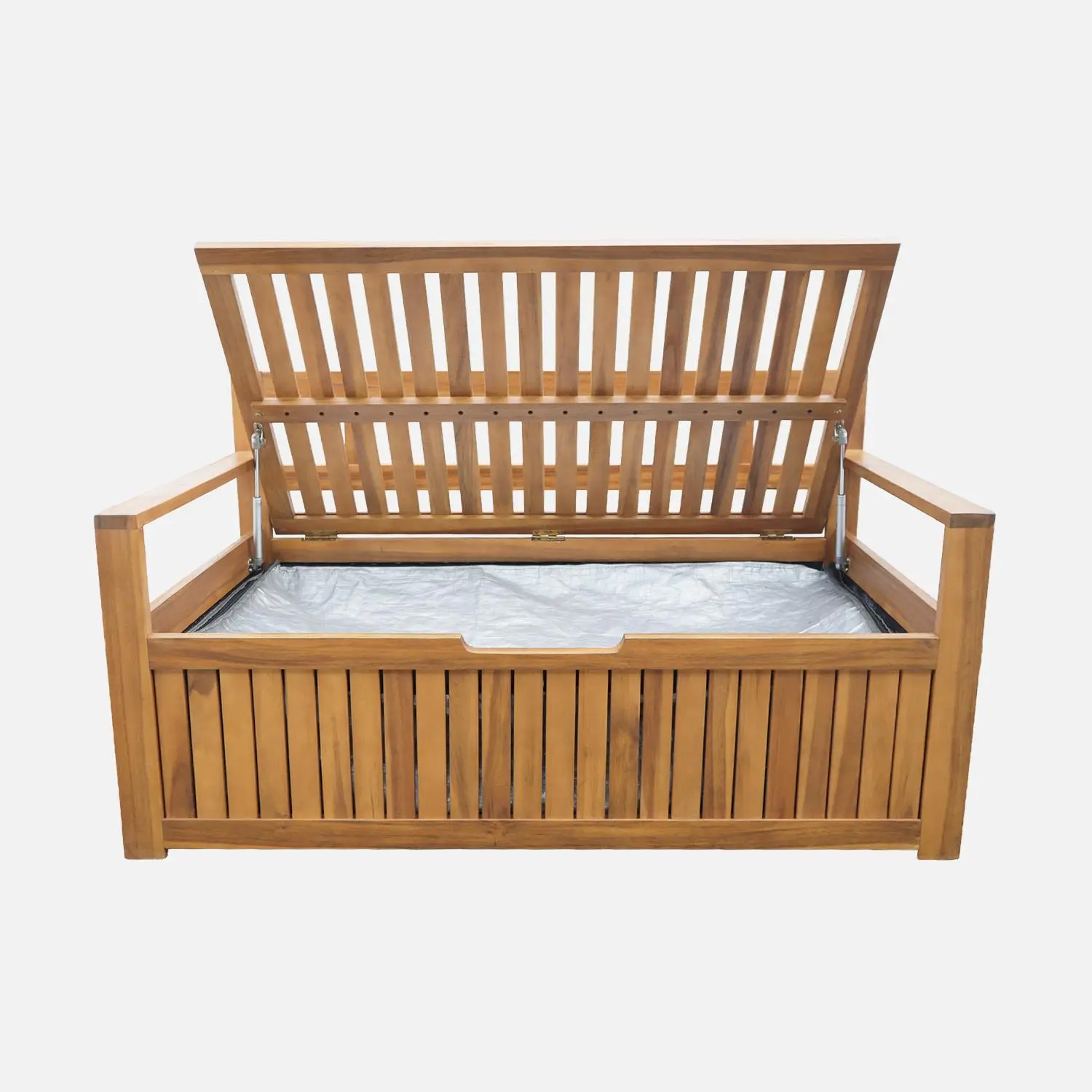 Banc coffre de jardin bois d'acacia avec coussin 110 L