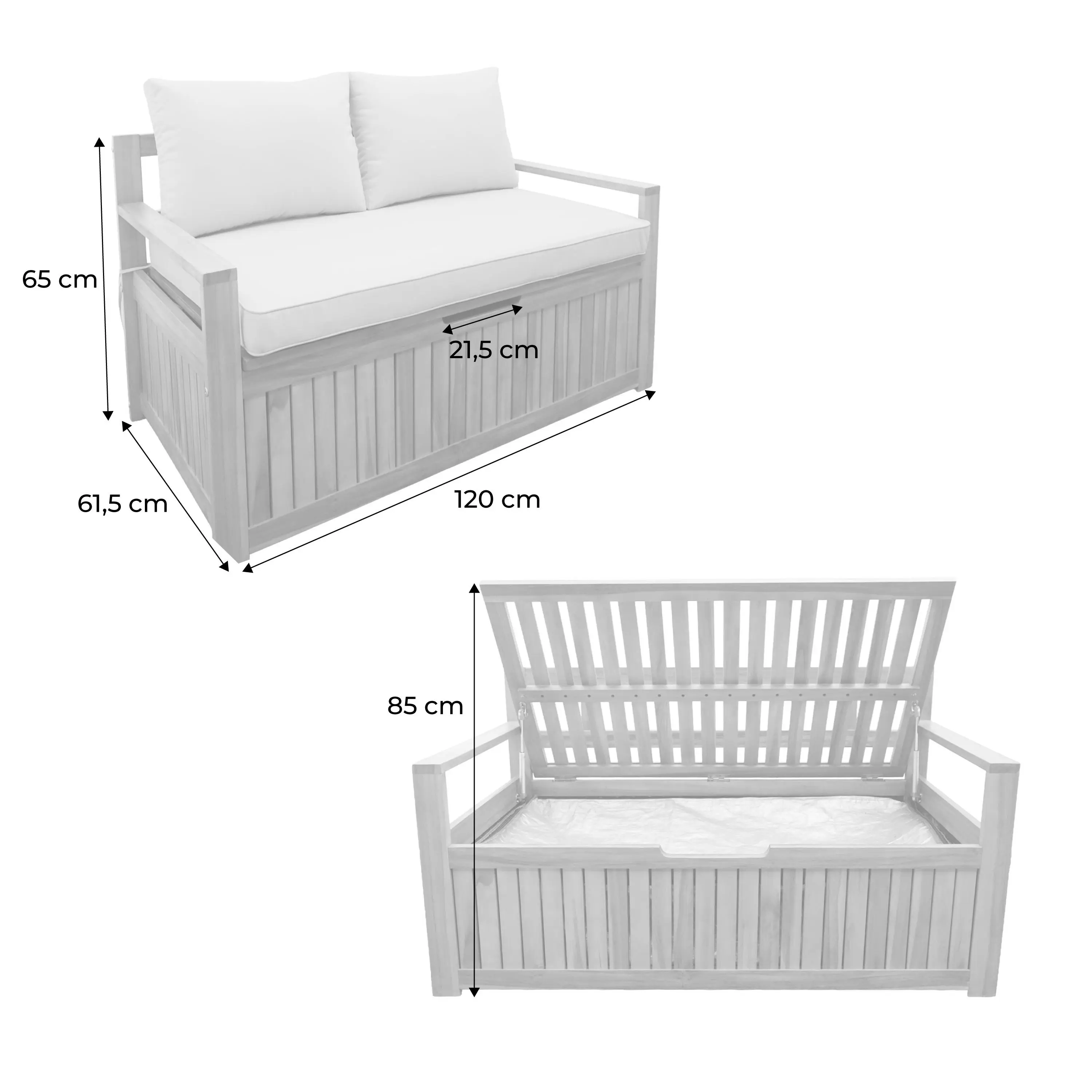 Banc coffre de jardin bois d'acacia avec coussin 110 L