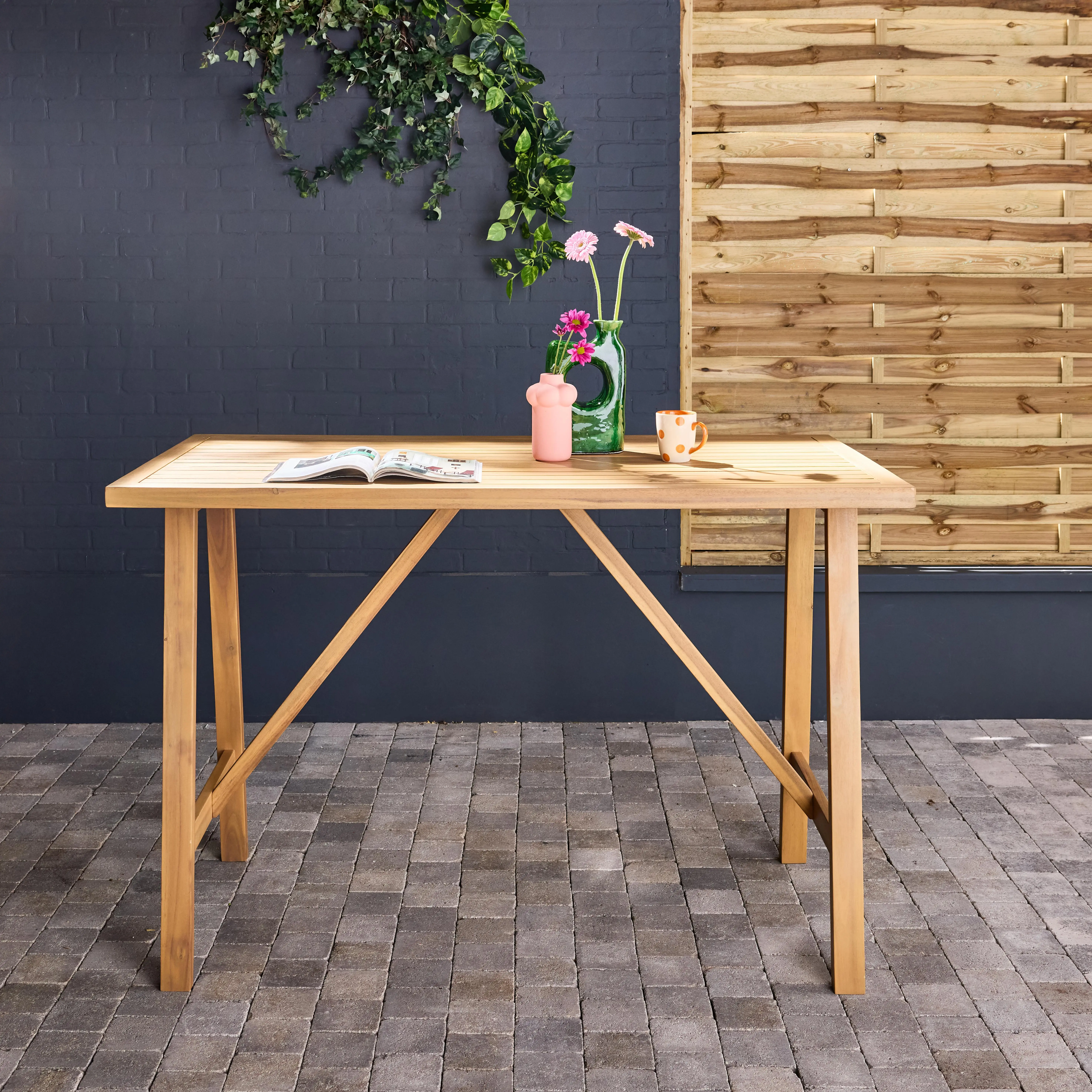 Table haute de jardin bois d'acacia 4 places