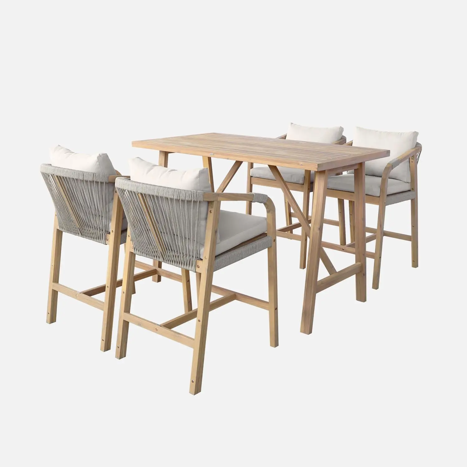 Table haute de jardin bois d'acacia + 4 assises