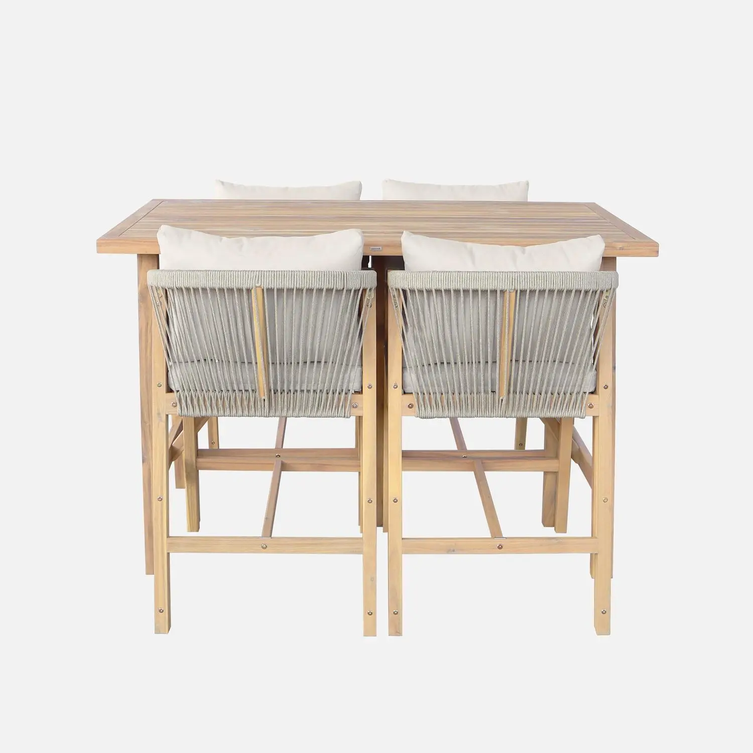 Table haute de jardin bois d'acacia + 4 assises