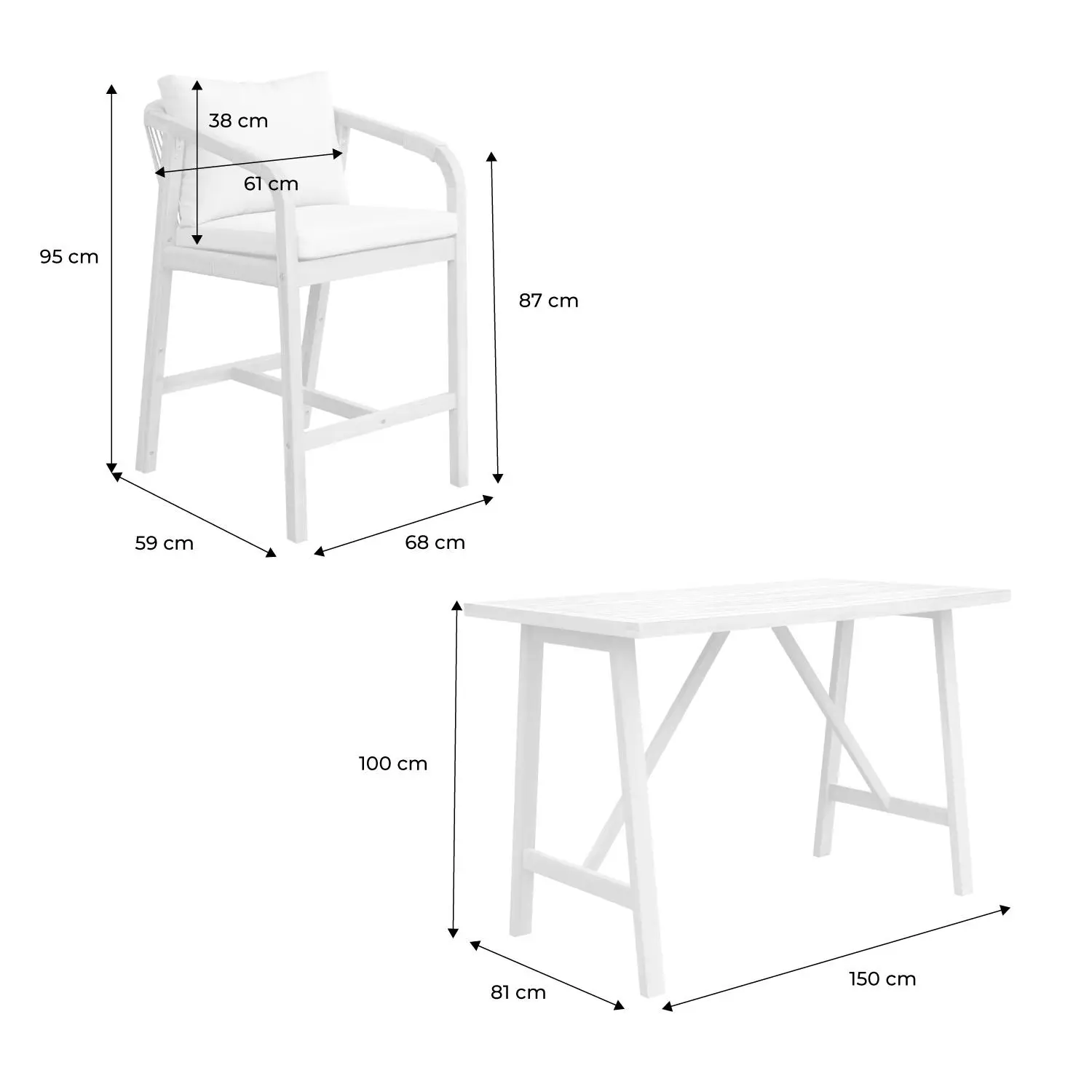 Table haute de jardin bois d'acacia + 4 assises
