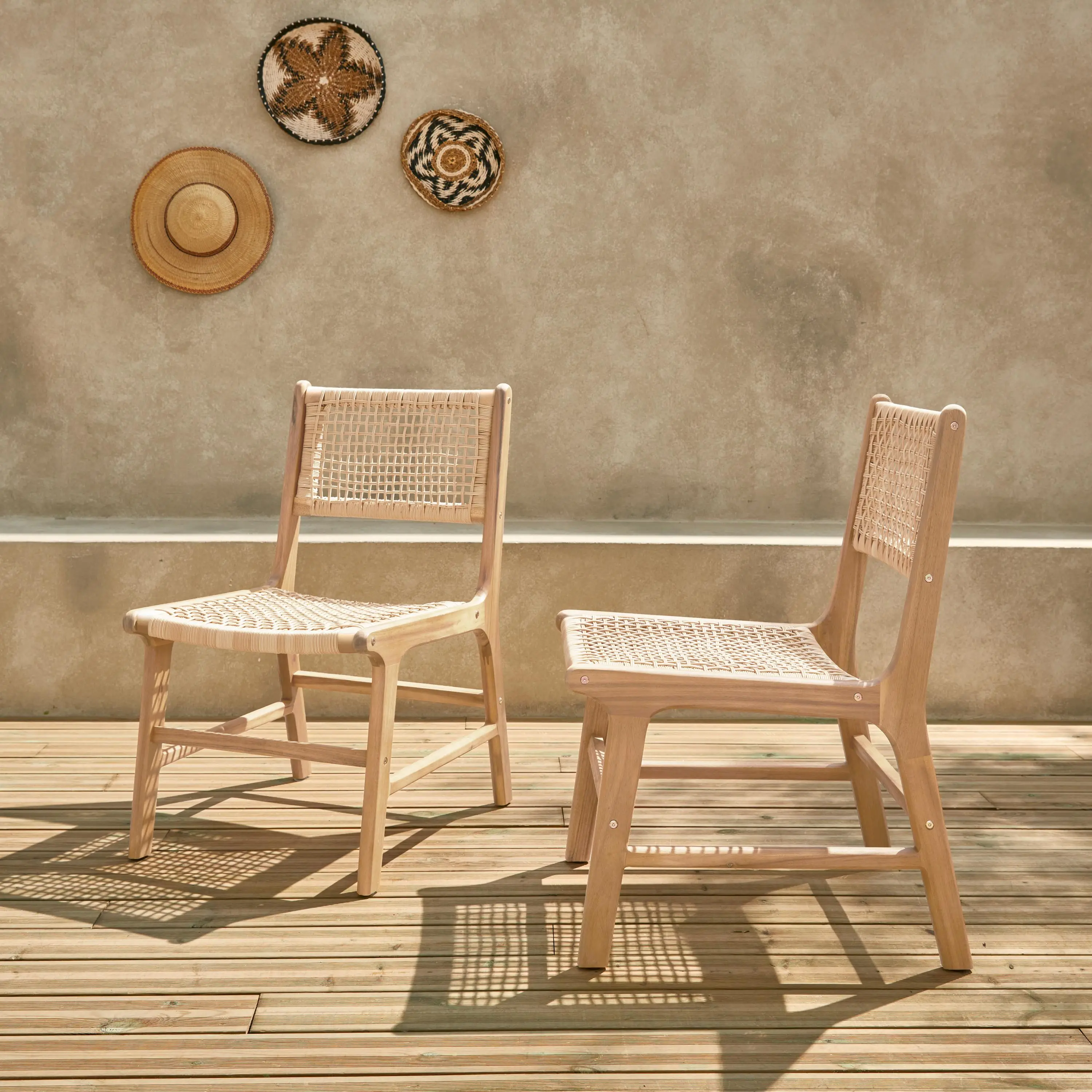 Chaise de jardin bois d'acacia et cannage (lot de 2)