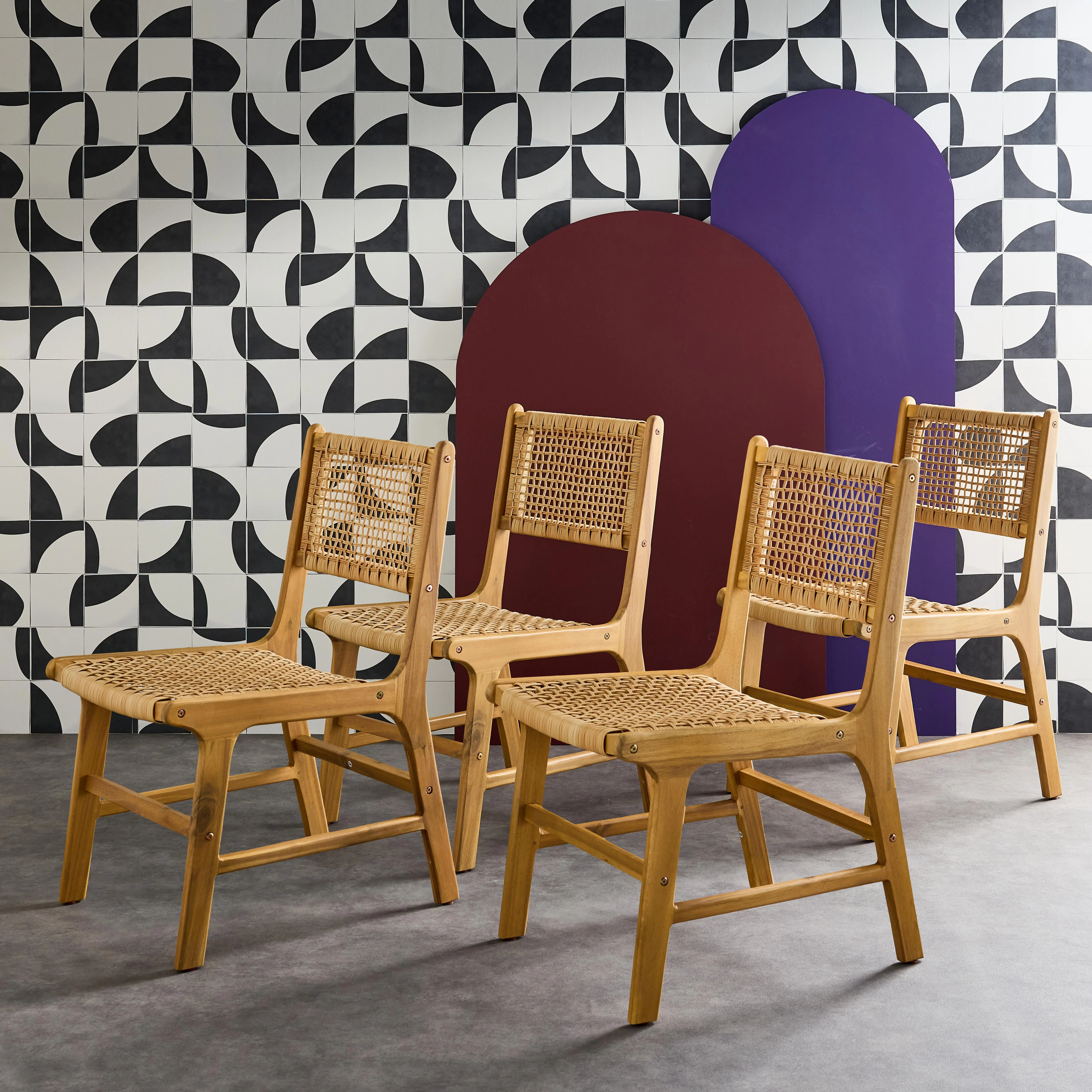 Chaise de jardin bois d'acacia et cannage (lot de 4)