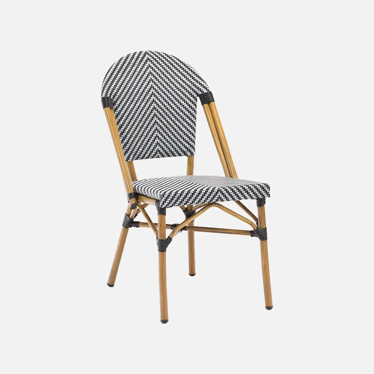 Chaise de terrasse bistrot en textile et aluminium motif chevrons noir et blanc