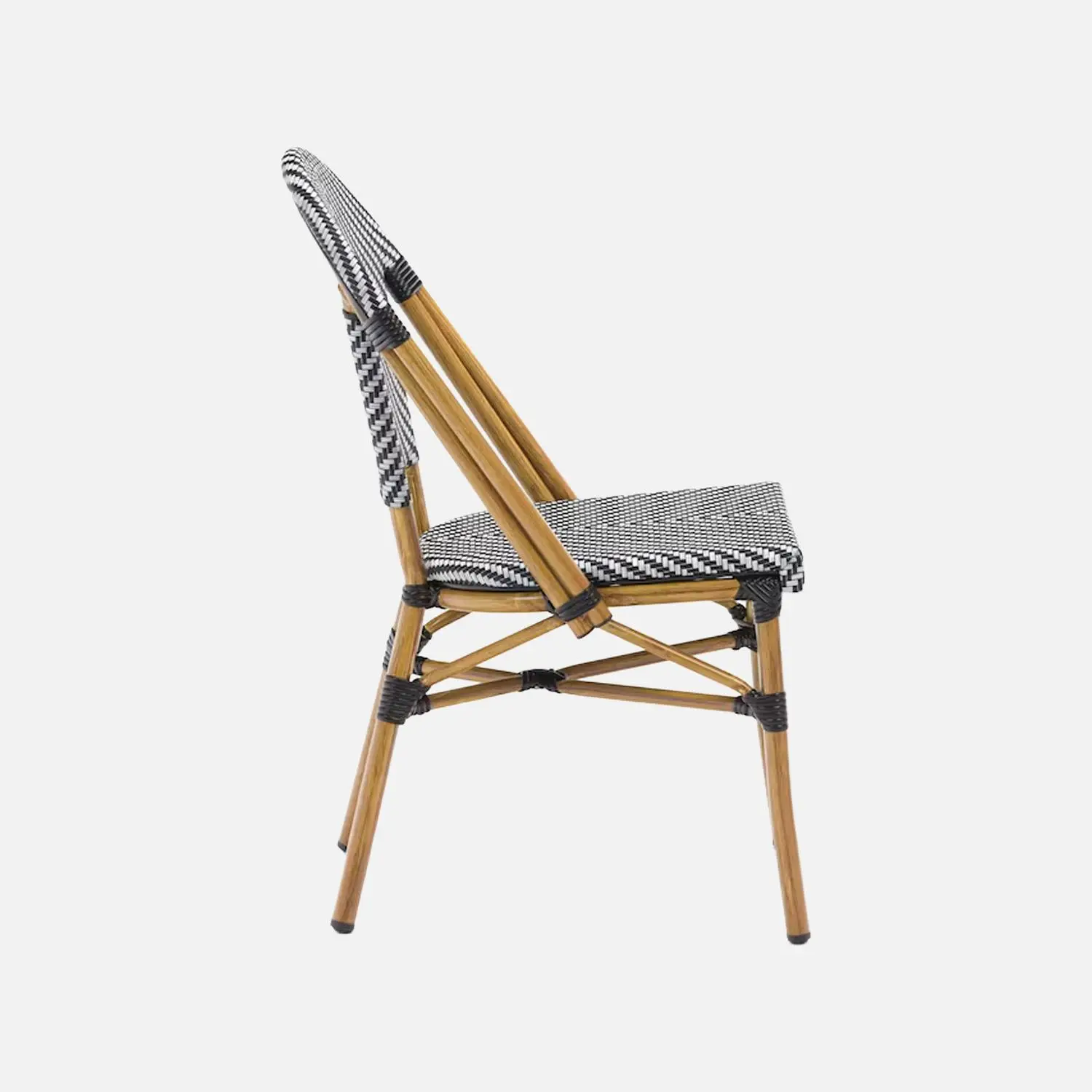 Chaise de terrasse bistrot en textile et aluminium motif chevrons noir et blanc