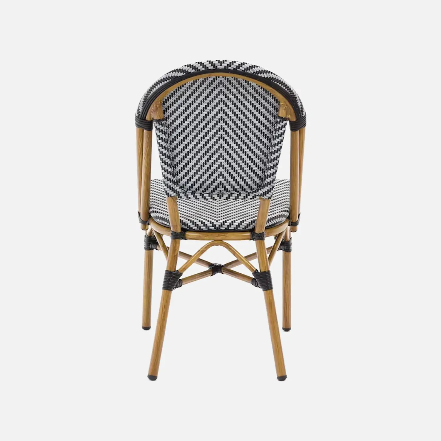 Chaise de terrasse bistrot en textile et aluminium motif chevrons noir et blanc
